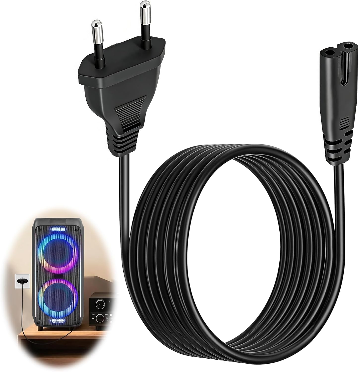 1,8 M Langes Netzkabel Mit Eu-stecker (c7) Für Jbl Partybox 110, 310 Und 710, 2-poliger Europäischer Stecker Auf C7-euro-8-doppelstecker, 2-poliges Netzkabel Für Ps5, Ps4, Ps3, Xbox Series X/s Und Tv,