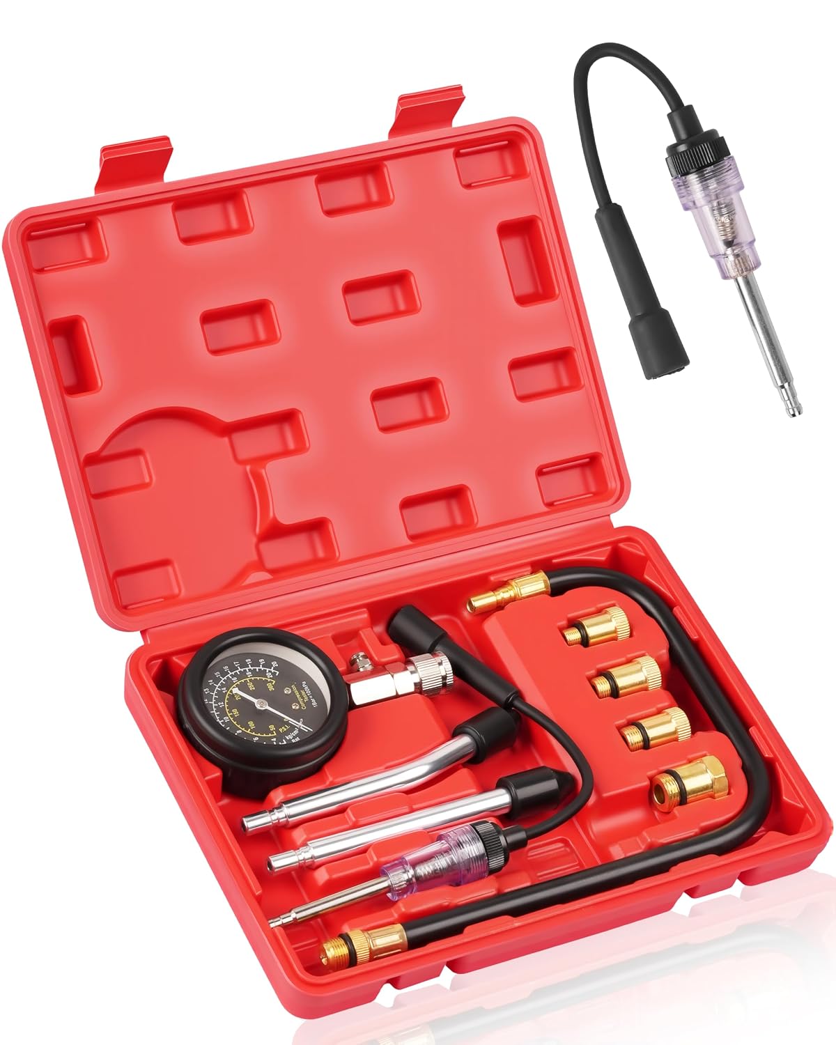 Set Mit 9 Kompressionsprüfern – Motorkompressionsprüfer – Kompressionsmessung Für Pkw M10 M12 M14 M18 0–20 Bar Und 0–300 Psi