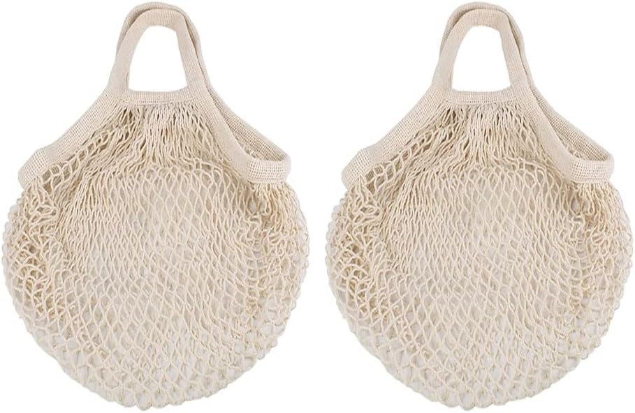 Set Mit 2 Wiederverwendbaren Und Waschbaren Einkaufstaschen Aus Baumwolle Zur Aufbewahrung Von Obst, Gemüse Usw. Beige, Weiß, Größe L, Taschenorganizer
