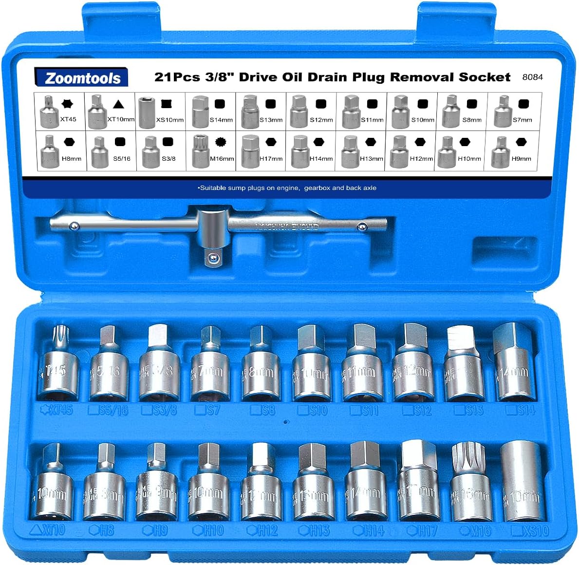 Set Mit 21 Professionellen Ölablassschrauben-steckschlüsseln, 3/8", 5/16", Ölablassschrauben-entfernungswerkzeug, Schnappverschluss Mit Aufbewahrungskoffer, Cr-v