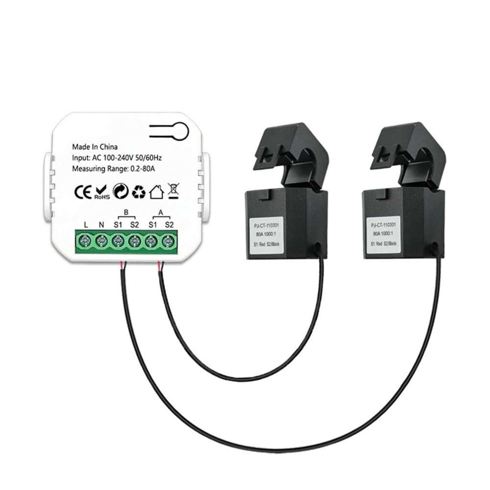 80a Wlan-smart-energiezähler Mit Energiemonitor Für Smart Home Ct Mit 2 Klemmen (weiß)