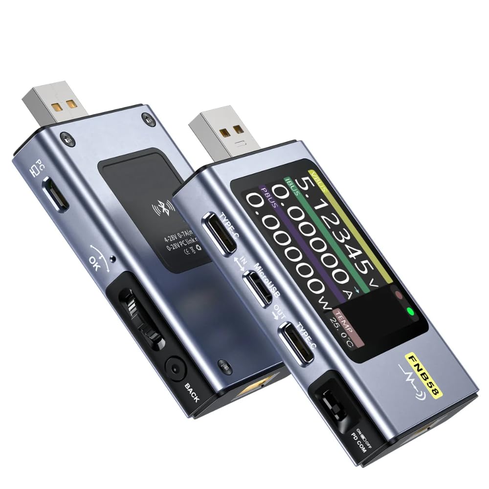 Fnb58 Digitales Voltmeter-amperemeter-tester Mit Usb Typ-c, Schnellladefunktion, Auslösekapazitätsmessung, Restwelligkeitsmessung, Bluetooth Und 4-28v-spannungsüberwachung