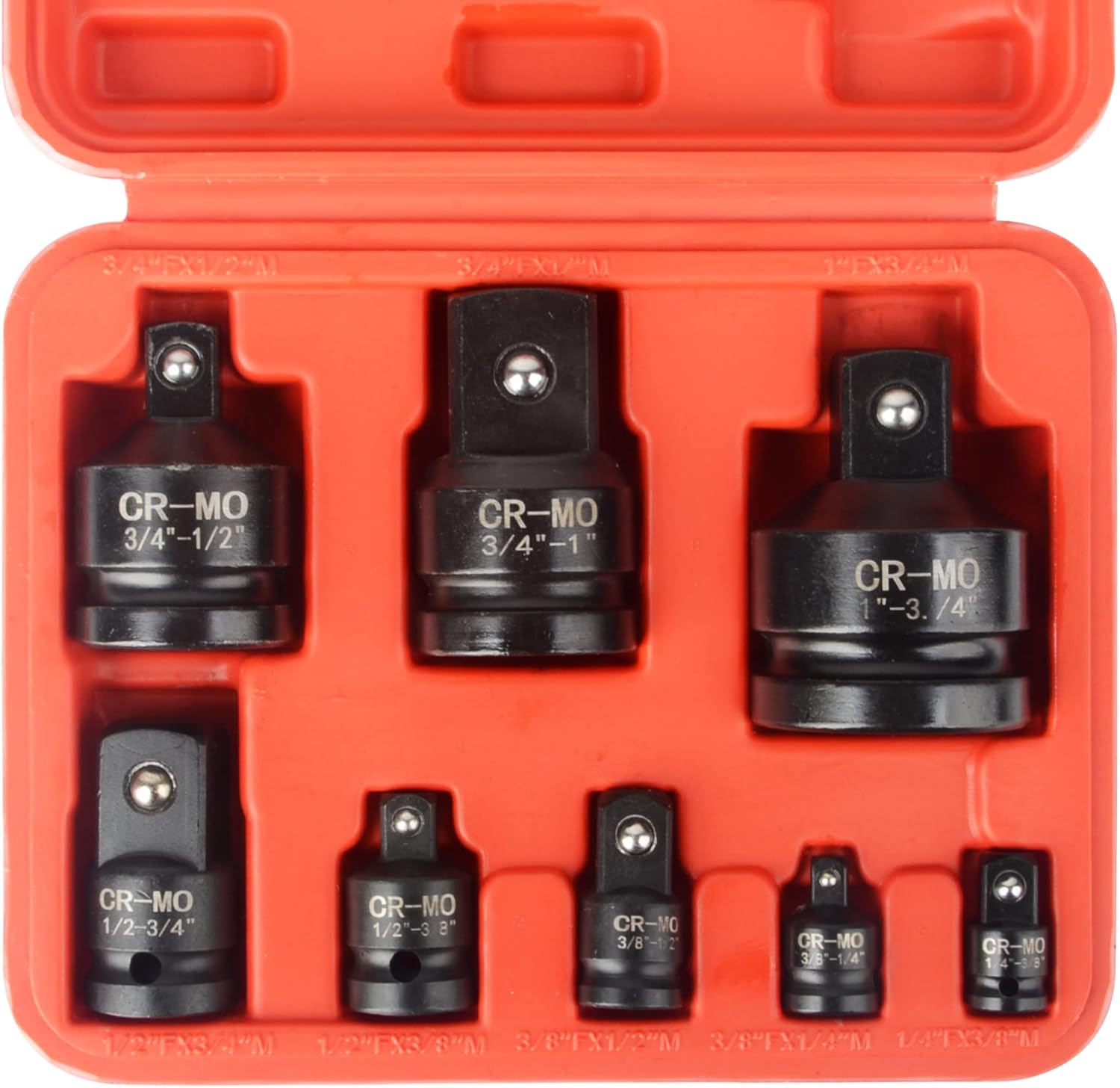 Satz Mit 8 Verchromten Schlagschrauber-adaptern Aus Molybdänstahl: 1/4", 3/8", 1/2", 3/4" Vierkantantrieb (innengewinde Auf Außengewinde)
