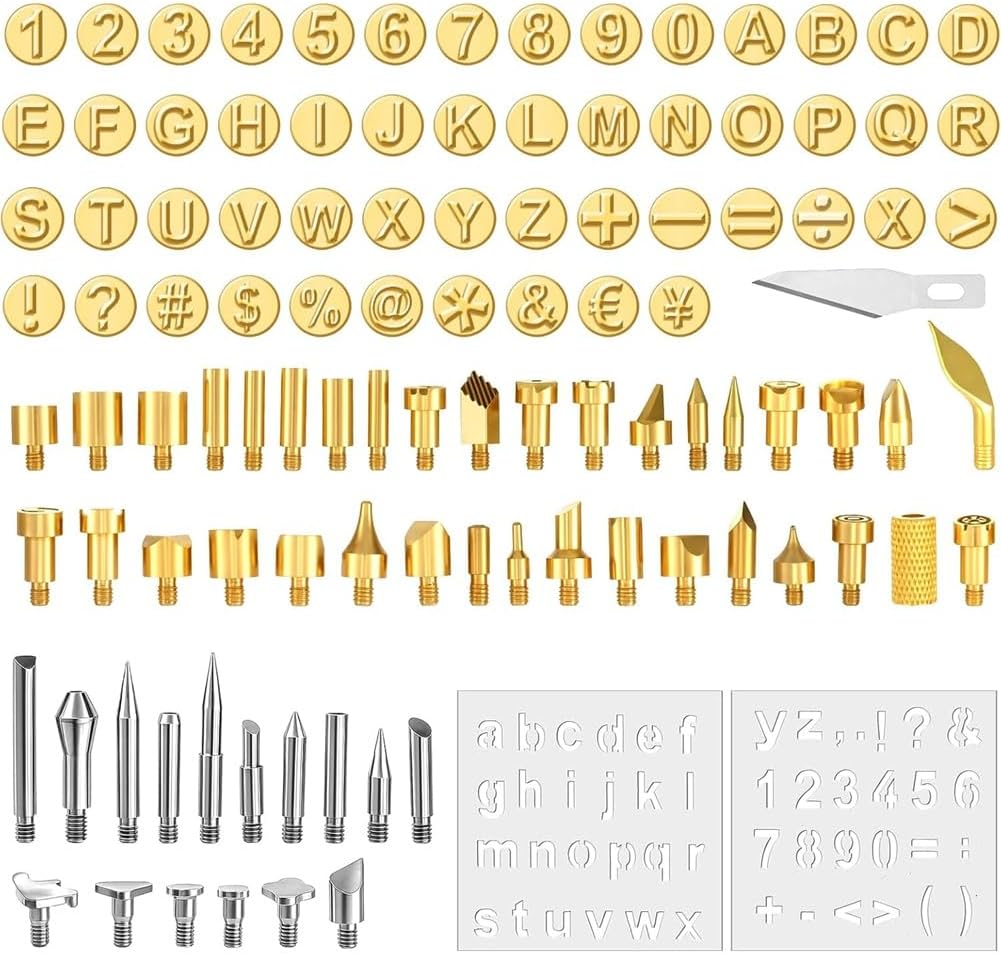 Set Mit 105 Brandmalerei-buchstaben (buchstaben, Zahlen, Symbole, Alphabet) Für Die Brandmalerei Auf Holz