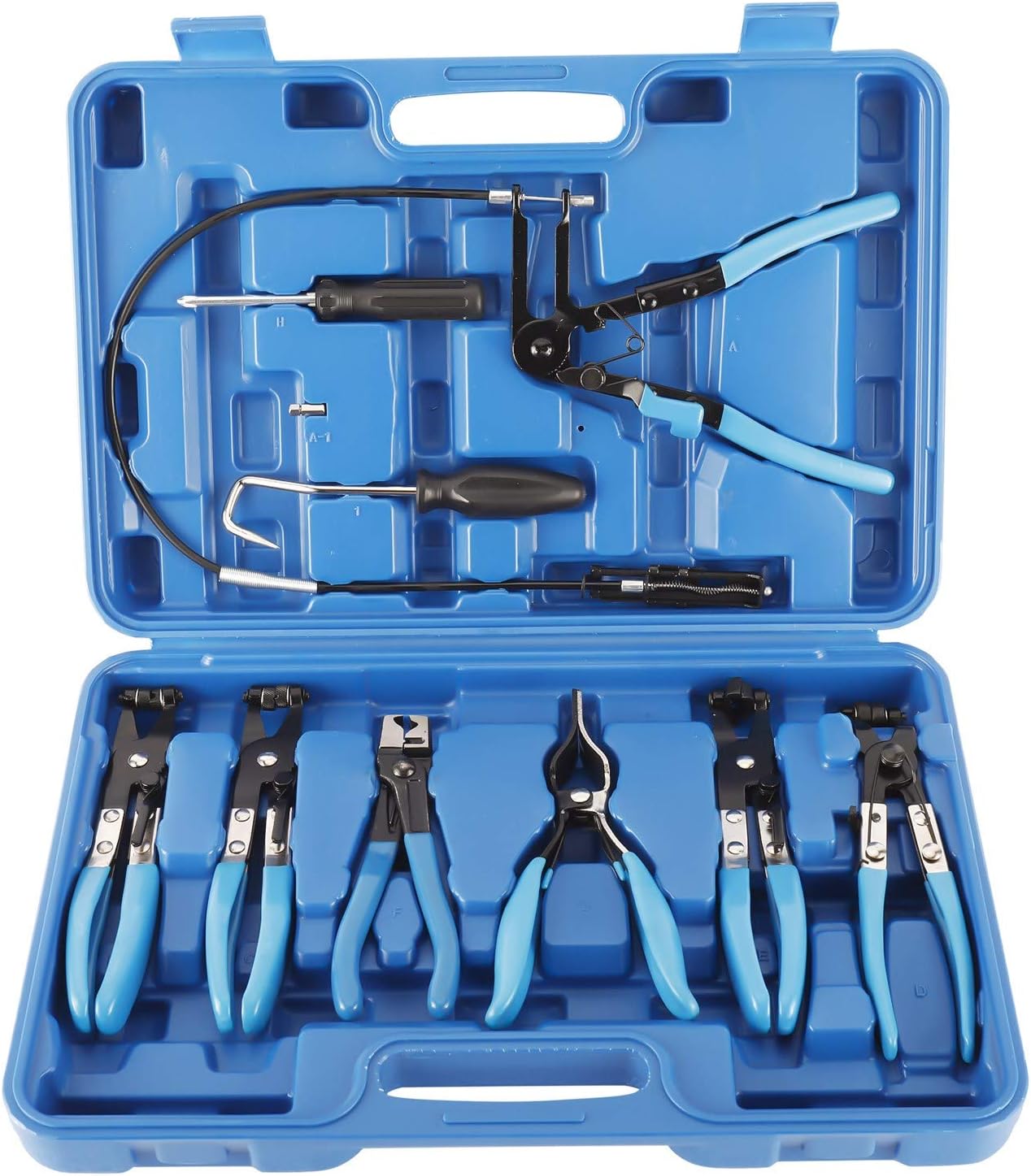 Schlauchschellenzange, 9-teiliges Rohrschellen-set, Schlauchschellenzange Und Schraubendreher, Arretierbare Zange, Flexibel Und Robust Mit Kabel, Blauer Koffer