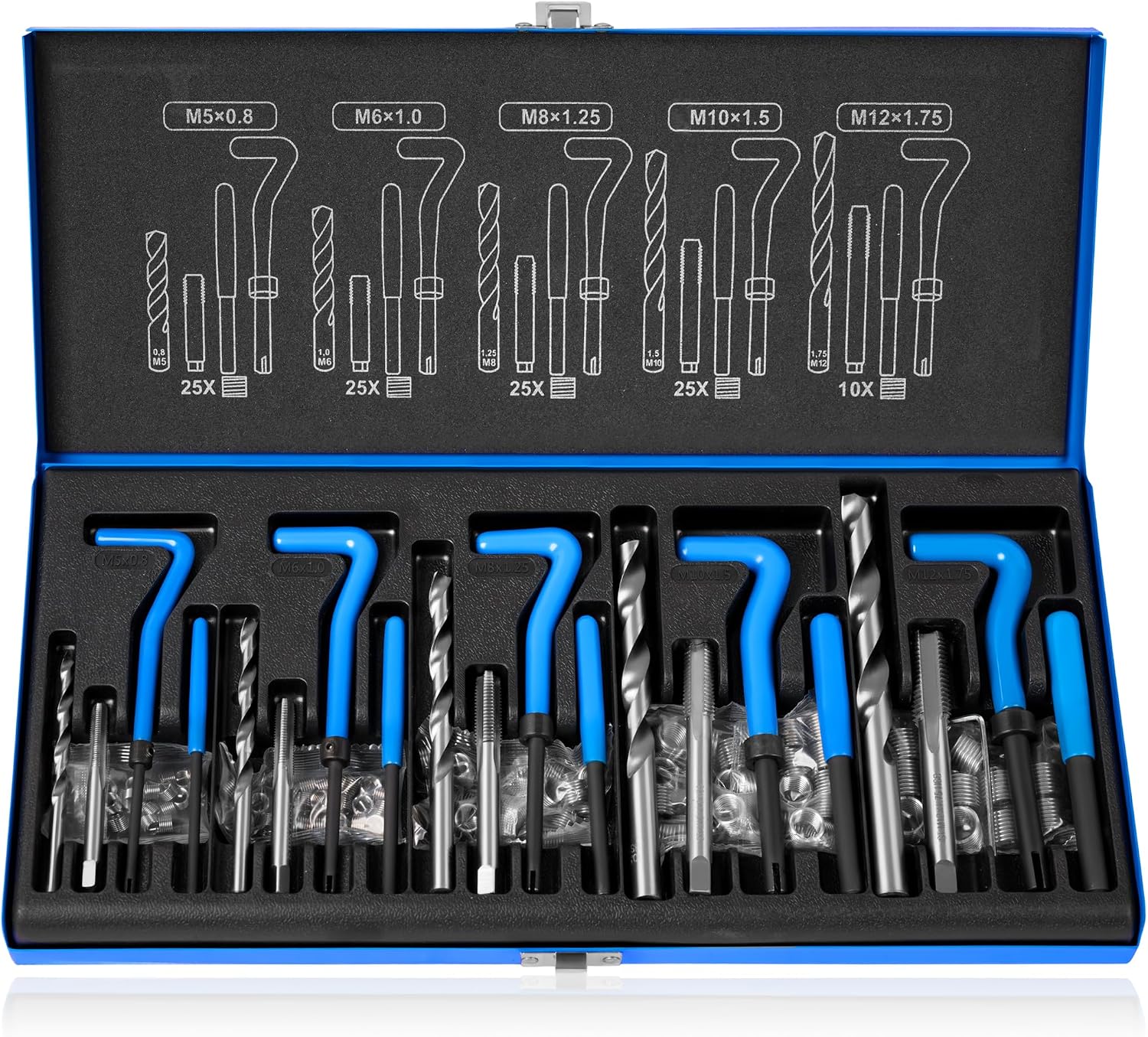 131-teiliges Gewindereparaturset Für M5-, M6-, M8-, M10- Und M12-automotoren Mit Bohrern Und Helicoil-hülsen