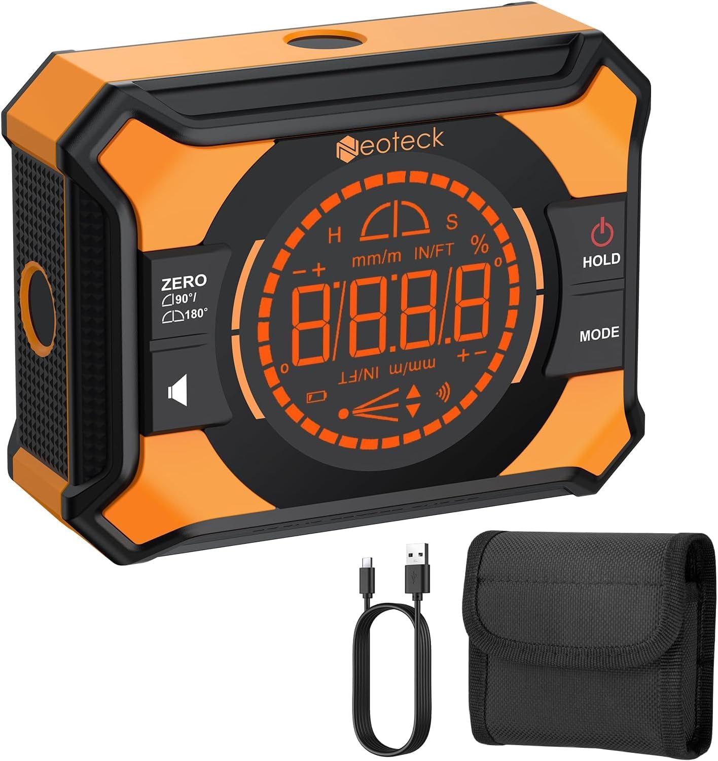 Wiederaufladbarer Magnetischer Digital-neigungsmesser (4 X 90°) – Invertiertes Led-display, Akustisches Signal, Hohe Genauigkeit ±0,1°, 4 Einheiten – Wasserwaage Für Schreiner, Heimwerker, Baustellen