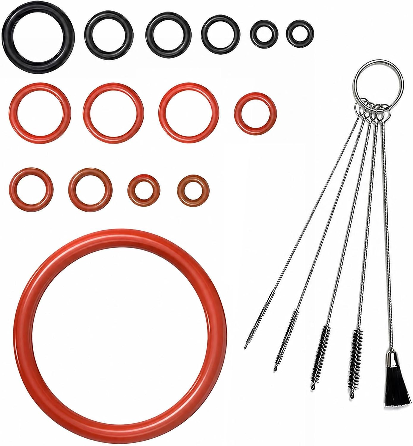 Auslaufsicheres Reparaturset Für Kaffeemaschinen, 30 Zweifarbige O-ringe Und 5 145-mm-reinigungsbürsten Für Die Wartung Der Brühgruppe, Schwarze Und Rote Dichtungsringe