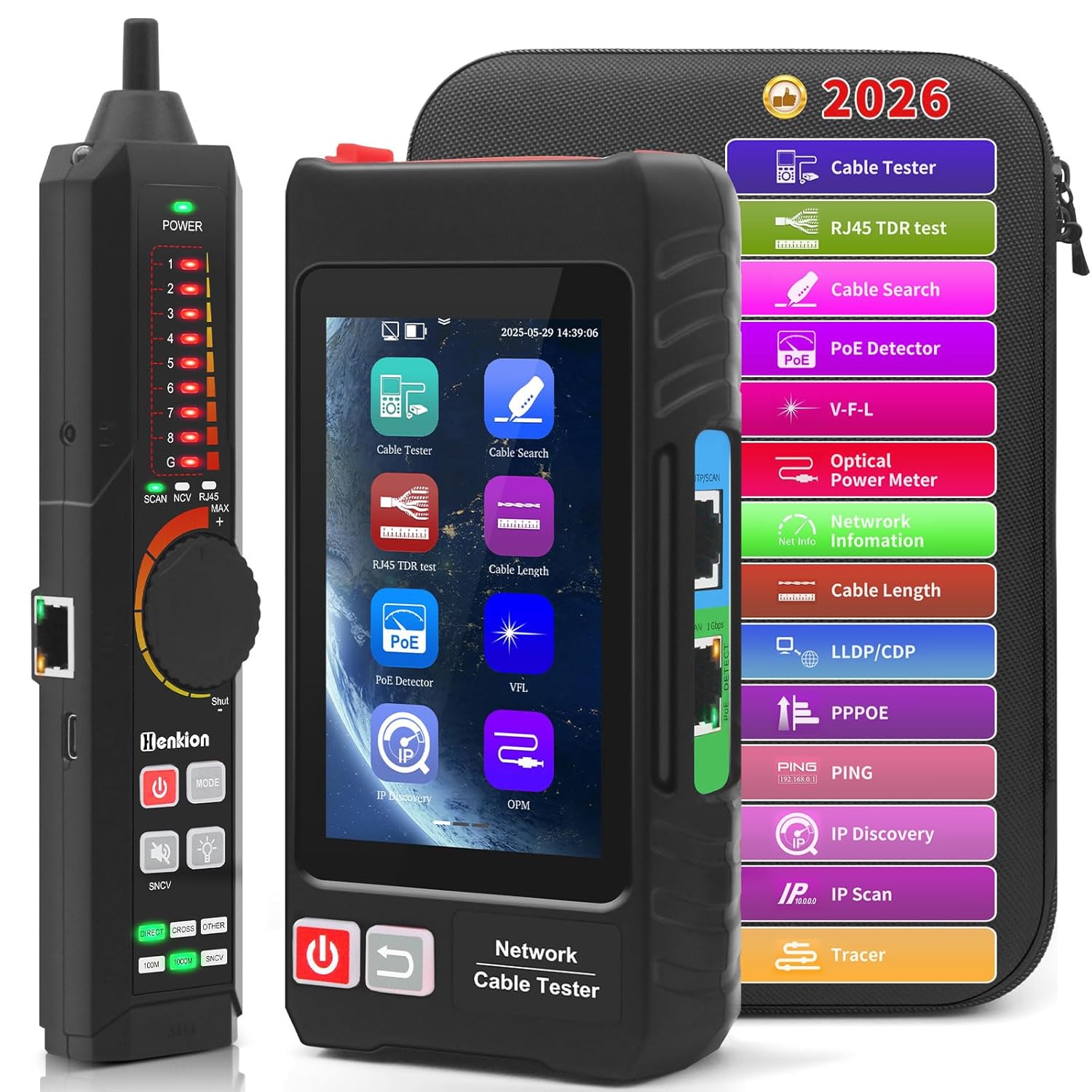 Multifunktions-rj45-utp-netzwerkkabeltester, Ethernet-kabel, 4-zoll-ips-touchscreen, Unterstützt Netzwerktools, Vfl, Opm, Poe+-erkennung, Rj45-tdr, Kabellängenmessung, Ncv