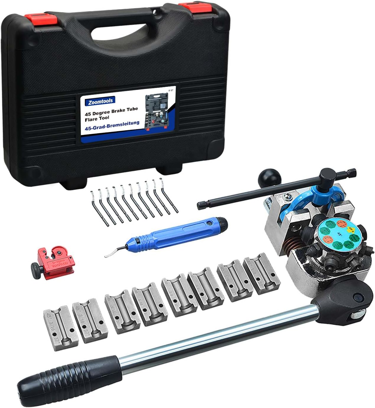 Bördelwerkzeug-set Für Bremsleitungen, Einfache, Doppelte Und Blasenbördelungen Bei 37° Und 45°, Für 4,75/6,35/8/9,5 Mm (3/16" 1/4" 5/16" 3/8") (45°) Rohre