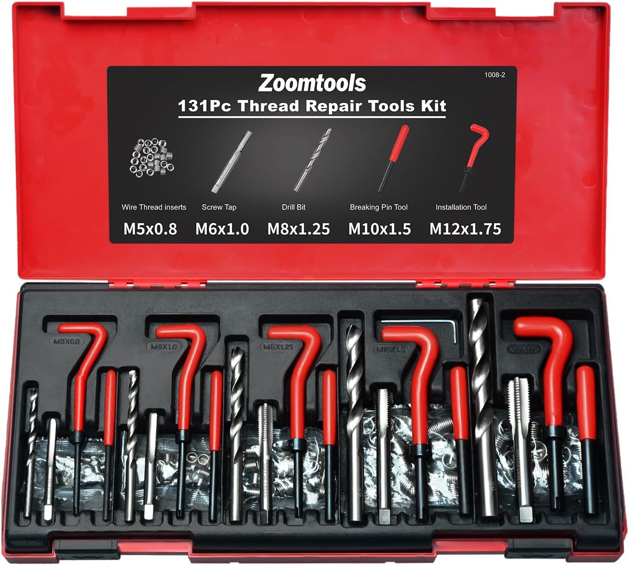 131-teiliges Hss-gewindereparaturset – Metrisches Reparaturwerkzeug M5 M6 M8 M10 M12