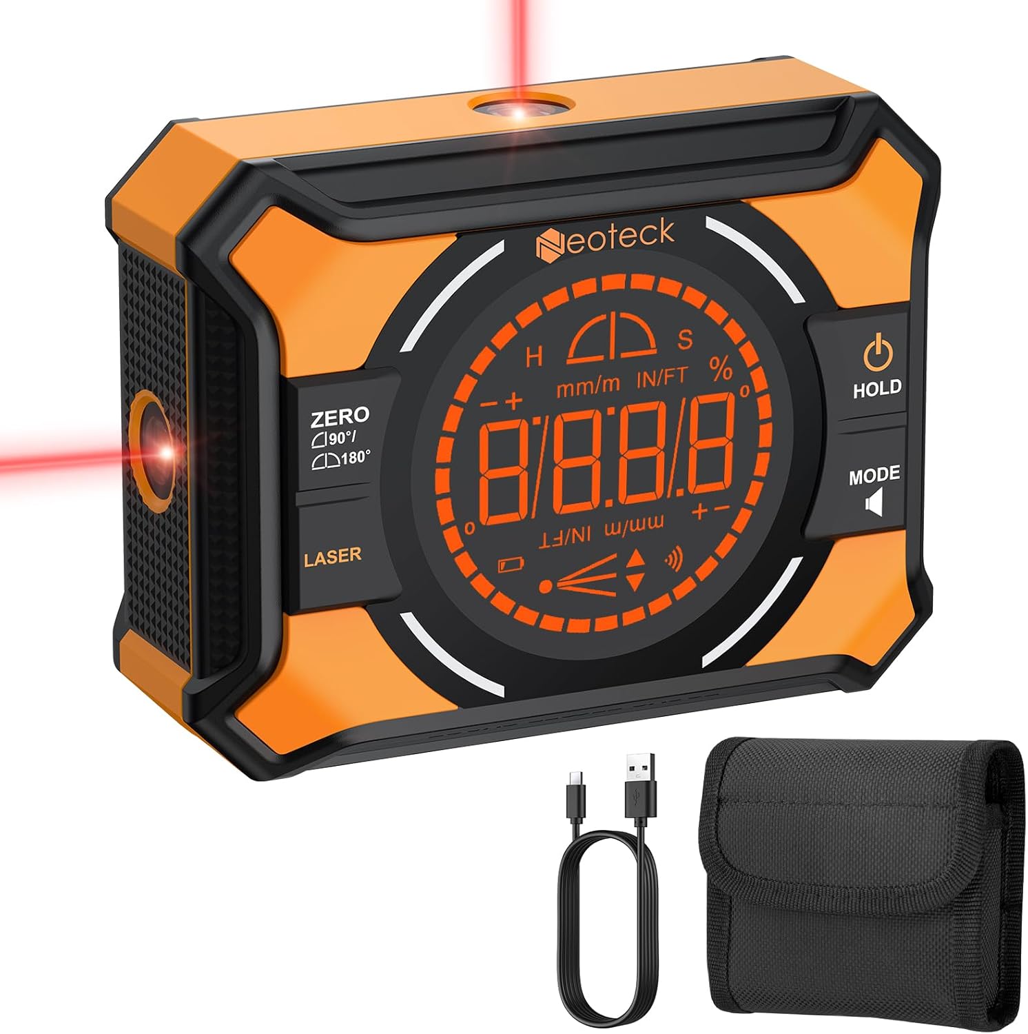 Digitales 4x90°-neigungsmessgerät Mit 2 Lasern – Wiederaufladbar, Beidseitig Magnetisch, Hintergrundbeleuchtetes Led-display, Elektronisches Winkelmessgerät Mit Doppellibelle Für Holzbearbeitung, Heim