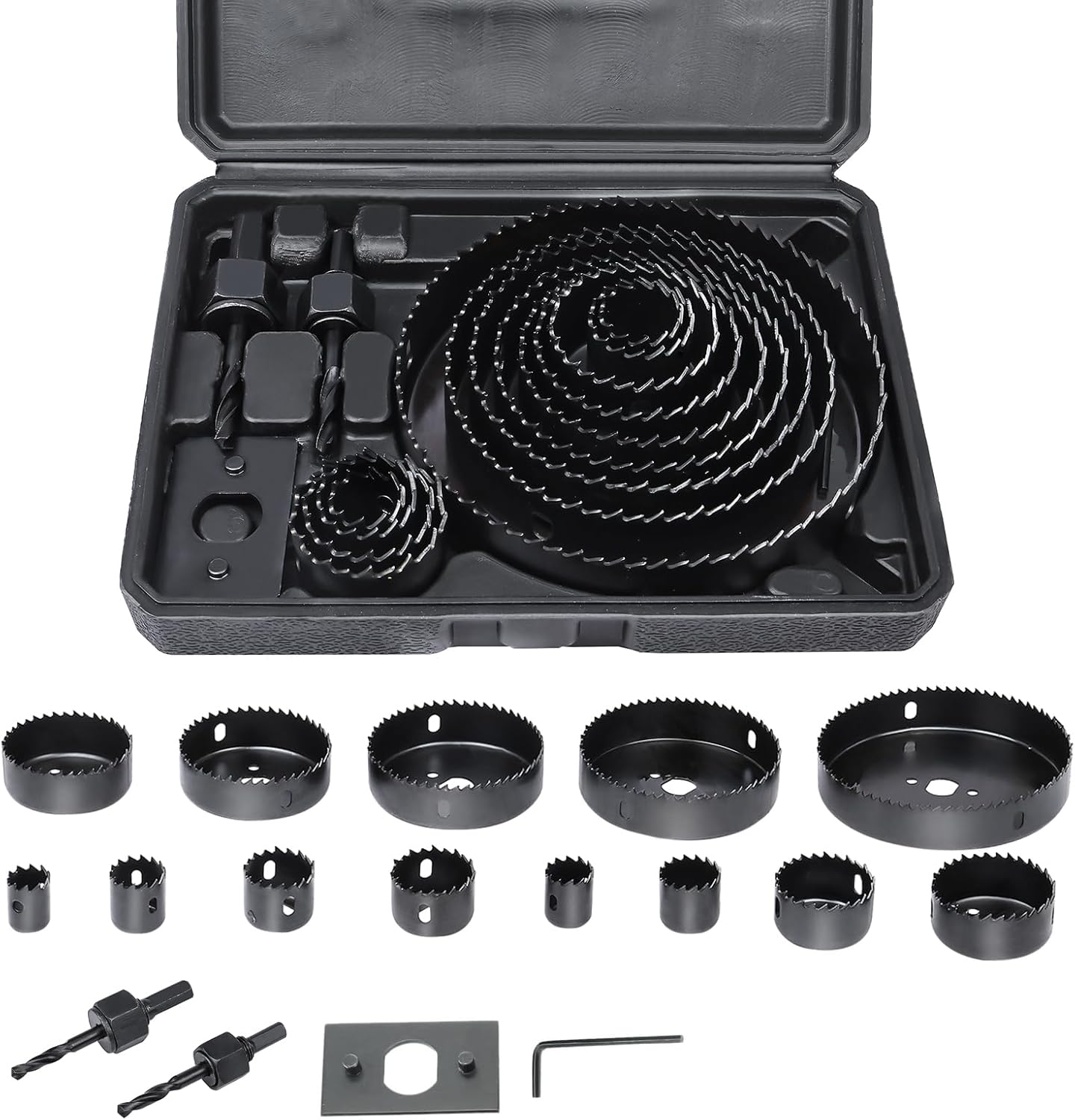 Freetec Holzlochsägen-set, 19 Mm–127 Mm Kernbohrer-set, Lochsägen Aus Kohlenstoffstahl Für Holz, Gipskarton, Kunststoff, Pvc, Rohre, 16-teilig, 13 Sägen