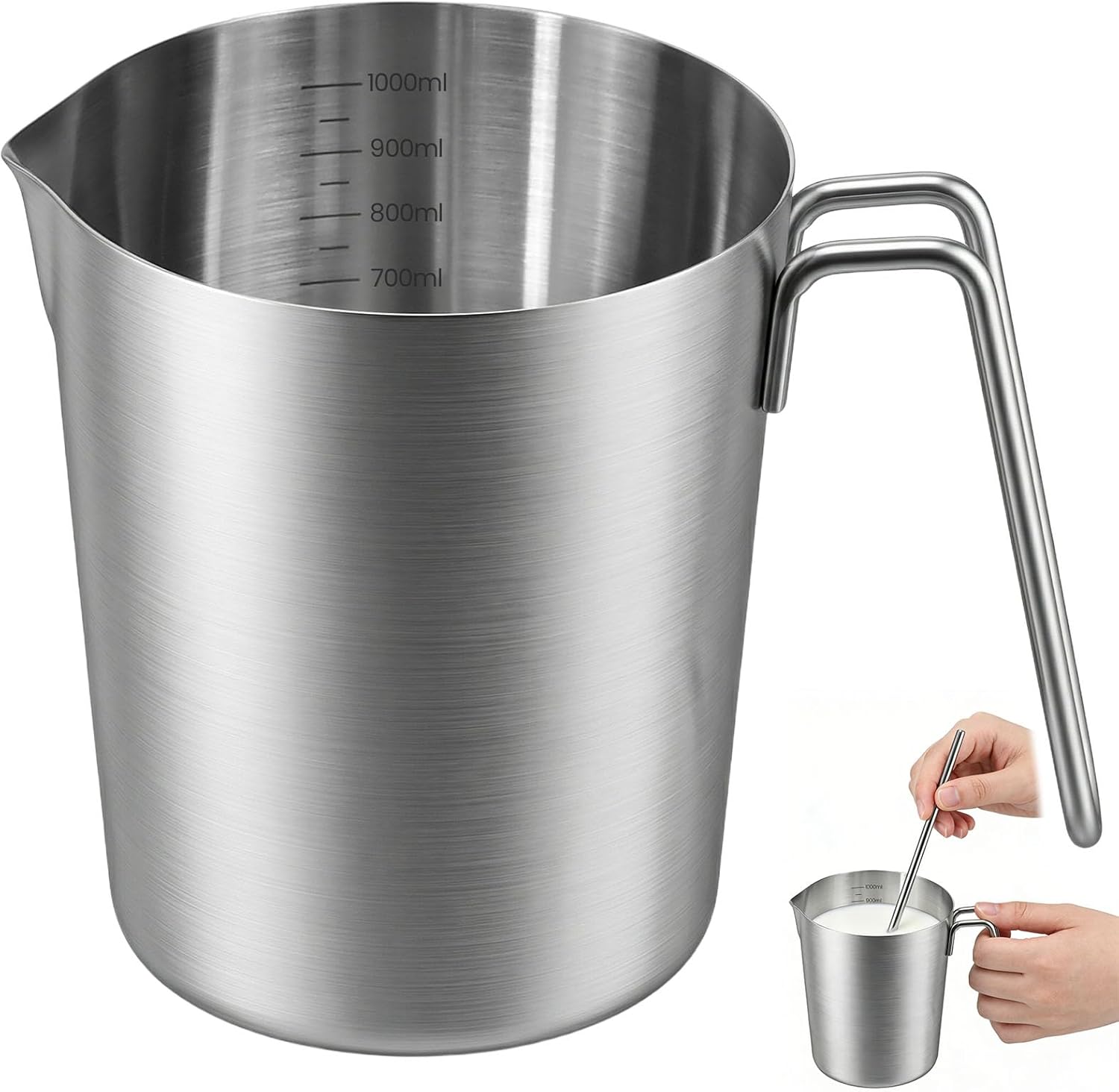 1-liter-messbecher Für Stabmixer, Edelstahl Mit Innenliegender Messskala, Tropffreier Ausgießer, Spülmaschinenfest, Messbecher Für Den Haushalt