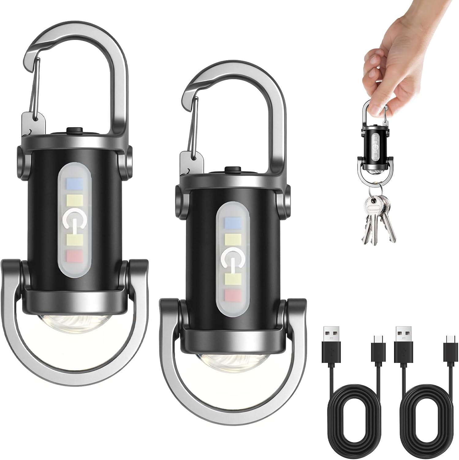 2-teiliges Superhelles 1200-lumen-taschenlampen-set Mit Schlüsselanhänger, Wiederaufladbarem Ladegerät, 7 Einstellbaren Helligkeitsstufen, Wasserdicht Für Zuhause, Auto Und Camping