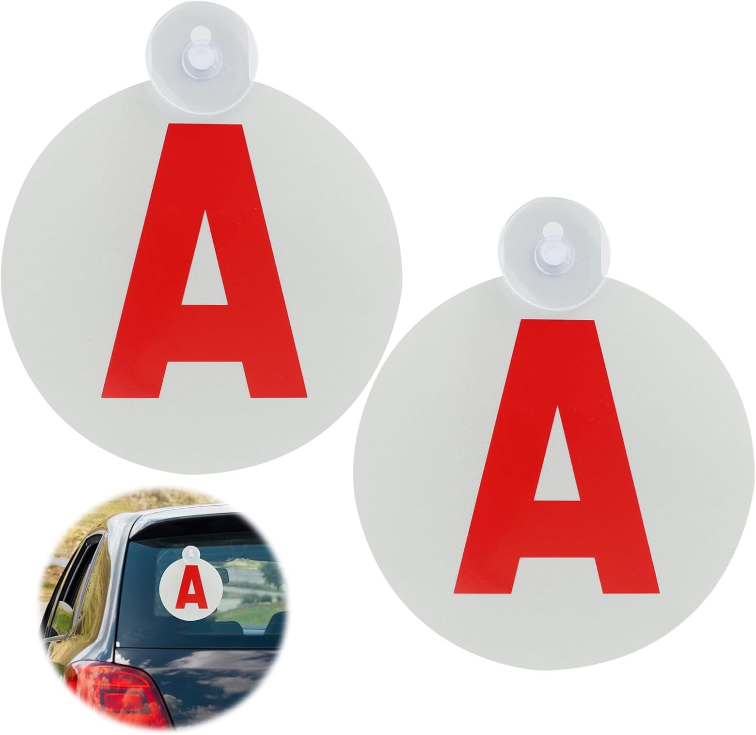 Set Mit 2 Warnscheiben Für Fahranfänger (ø 15 Cm) Mit Saugnapf, Uv-schutz, Reflektierenden Elementen Und Hoher Sichtbarkeit Für Mehr Sicherheit Im Straßenverkehr.
