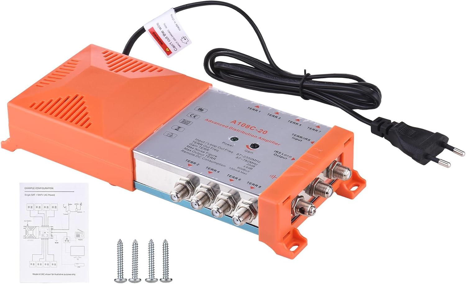 8-facher Verteilverstärker Für Terrestrische Fernseh- Und Radiosignale – Matv/satellitensystem Für Den Innenbereich Mit Irs-schleife, 20 Db Verstärkung, 4g-filter