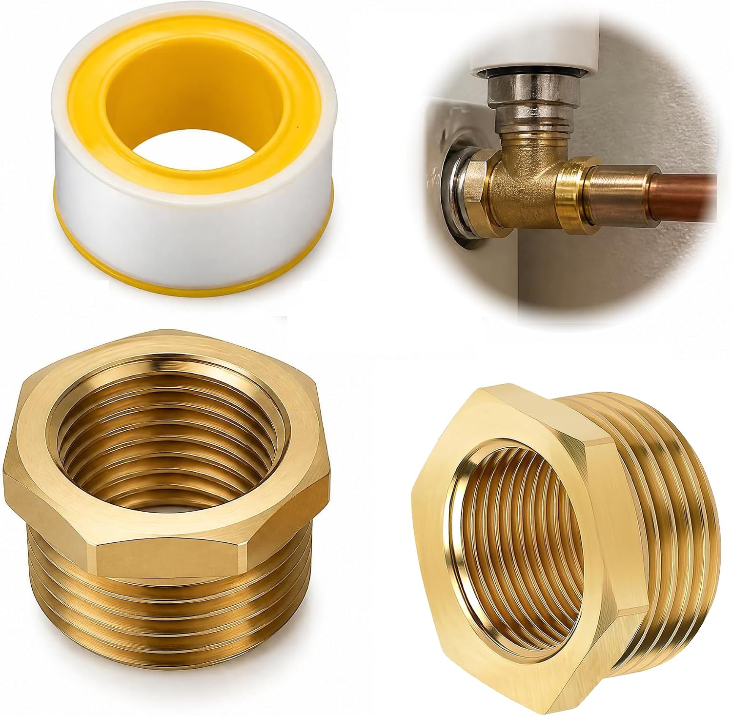 Messing-reduzierstück 1/2" Auf 3/4", Auslaufsicher, Mit Teflonband, Universeller Gewindeadapter (außen- Und Innengewinde) Für Kupferrohre Und Bewässerungssysteme, 2er-pack