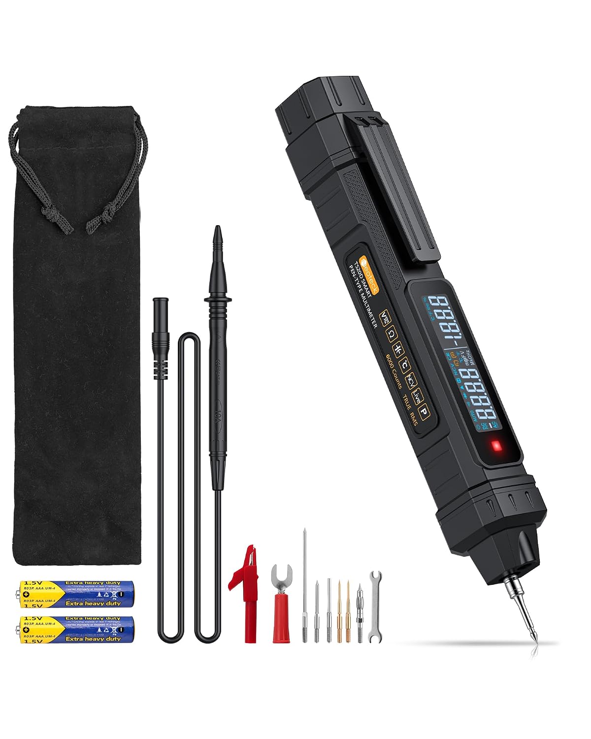 3-in-1 Digitalmultimeter Im Stiftformat: Spannungsprüfer Mit Ncv- Und Phasenfolgeanzeige, 6000 Zähler, Trms-auto-ac/dc-spannungsmessung, Widerstands-, Kapazitäts- Und Frequenzmessung, Tragbar Für Elek