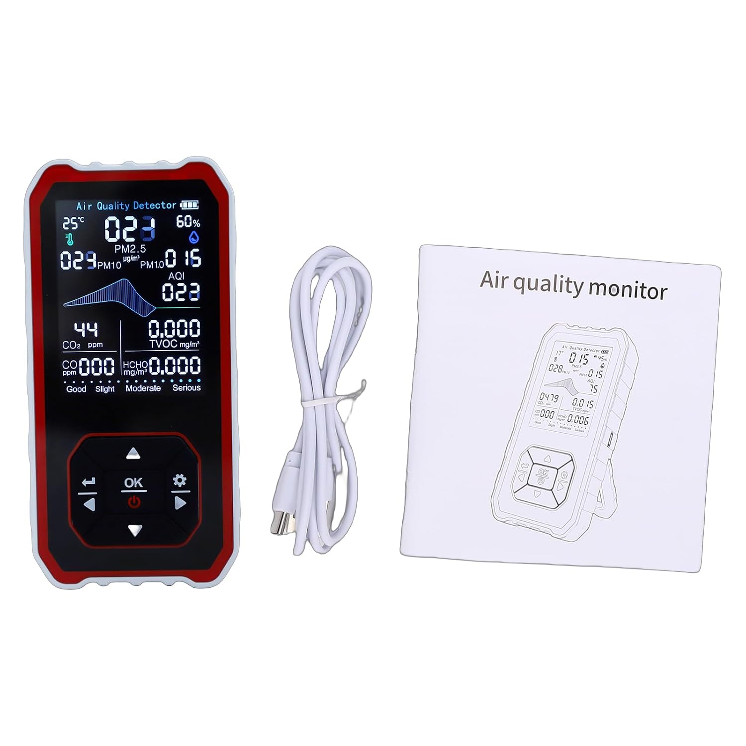 10-in-1-luftqualitätsmonitor, Co2, Pm2,5, Hcho, Tvoc, Temperatur- Und Feuchtigkeitssensor Mit Lichtschrankenerkennung Für Zuhause Und Büro (weiß)