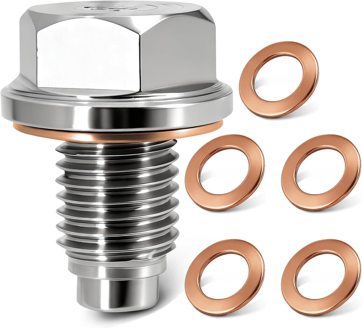 Magnetische Ölablassschraube M12x1,5 Aus Edelstahl 304 Für Kfz-ölwanne, Hochfeste Magnetische Ölablassschraube Mit 5 Kupferdichtungen, Wartungsset Für Kfz-motoren