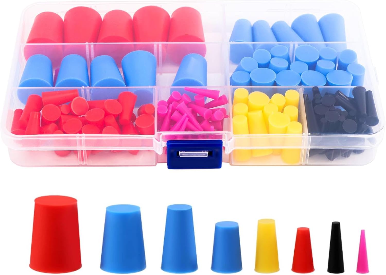Packung Mit 125 Hochtemperaturbeständigen Konischen Silikonkautschukstopfen – 8 Verschiedene Größen – Zum Bohren, Sprühen, Beschichten, Galvanisieren, Lackieren Und Sandstrahlen