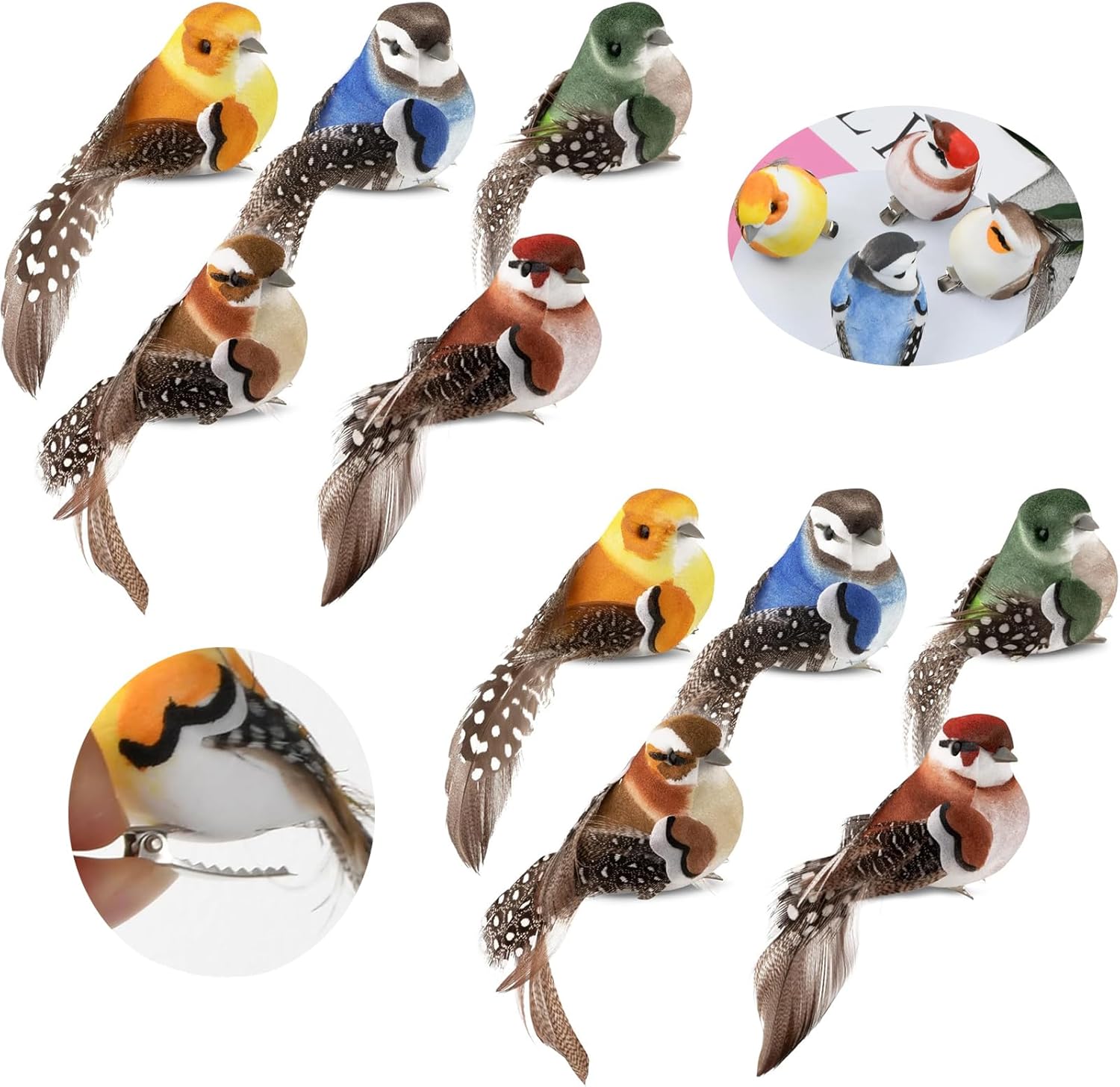 Set Mit 10 Dekorativen Künstlichen Vögeln Mit Clips, Künstliche Vögel Für Den Außenbereich, Geeignet Für Miniaturgärten, Astdekoration, Gartendekoration,