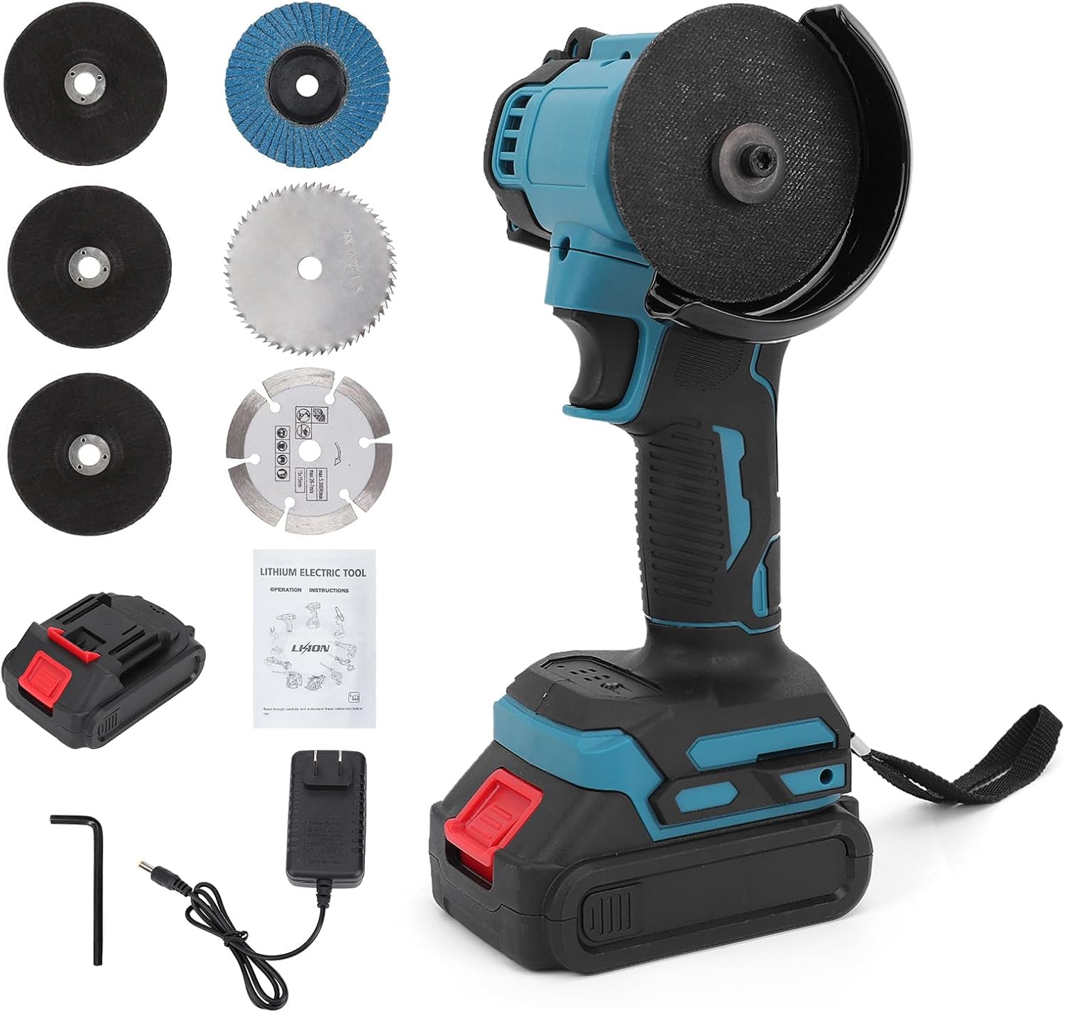 21v Akku-mini-winkelschleifer, 10.000 U/min/76 Mm, Elektrisches Schleifwerkzeug Mit 2 Akkus, 7 Scheiben Zum Trennen, Polieren Und Schleifen