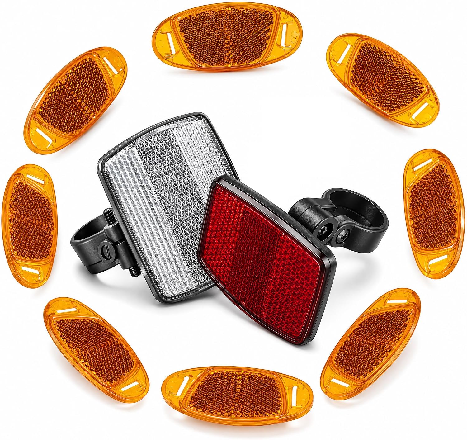 Rote Und Weiße Fahrradreflektoren Für Vorder- Und Hinterrad, 8 Ovale Orange Speichenreflektoren, Reflektierendes Nachtsignal-set Für Rennräder, Mountainbikes Und Hybridräder