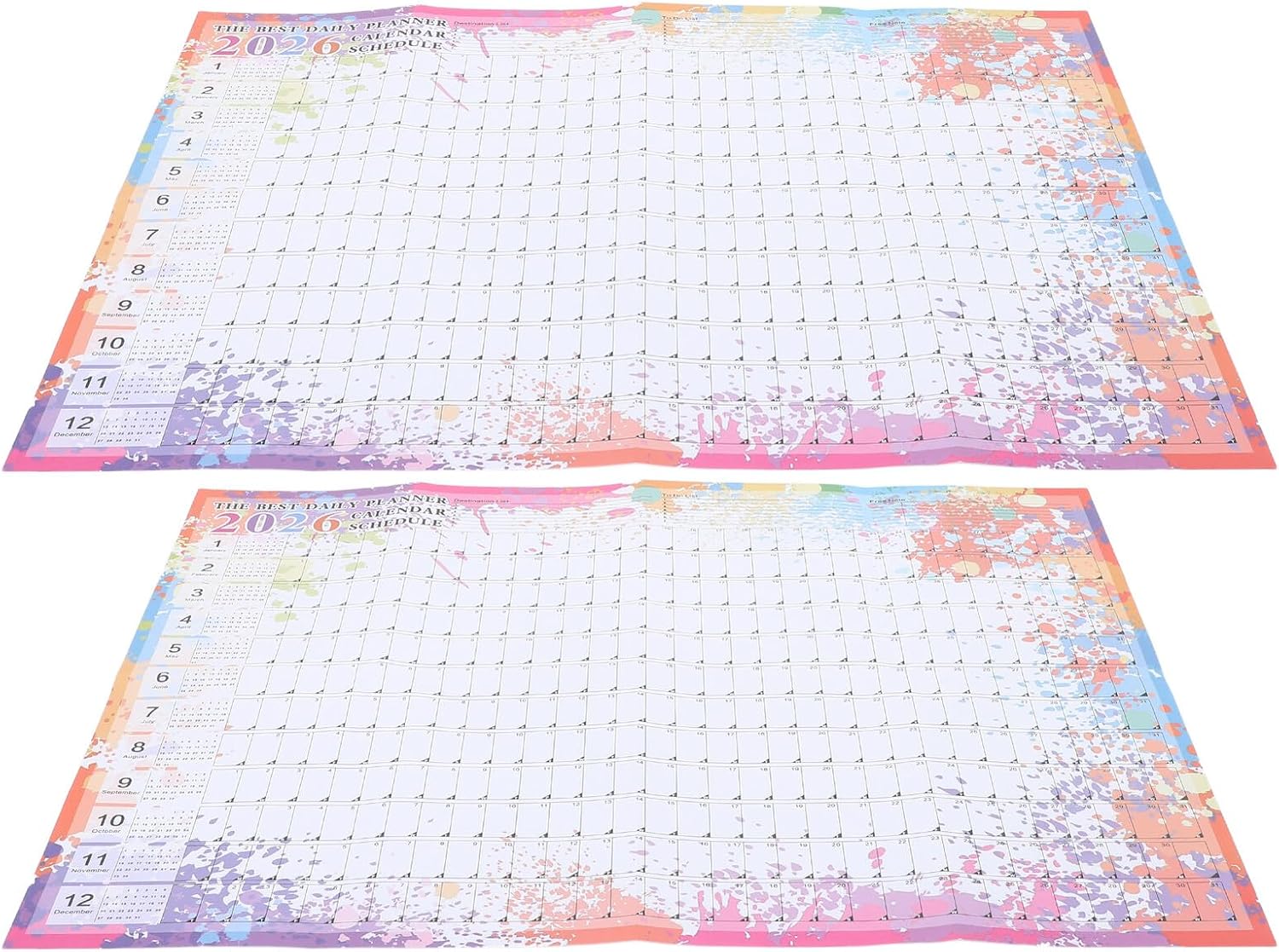 Set Mit 2 Großen Wandkalendern Für 2026, Hochformat, Strapazierfähiges Papier, Jahres-/monatsplaner Zum Aufhängen Für Familie, Schule Und Büro, Riesenkalender