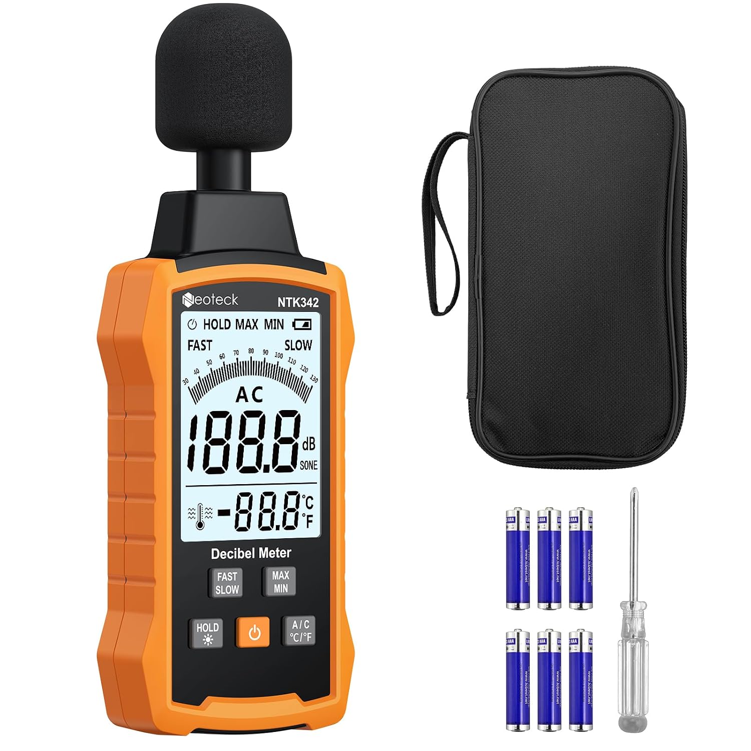 Tragbares Digitales Schallpegelmessgerät 30–130 Db – A/c-bewertetes Dezibelmessgerät, Schnelle Und Langsame Ansprechzeit, Hintergrundbeleuchtetes Lcd-display, Max/min- Und Haltefunktion, Professionell