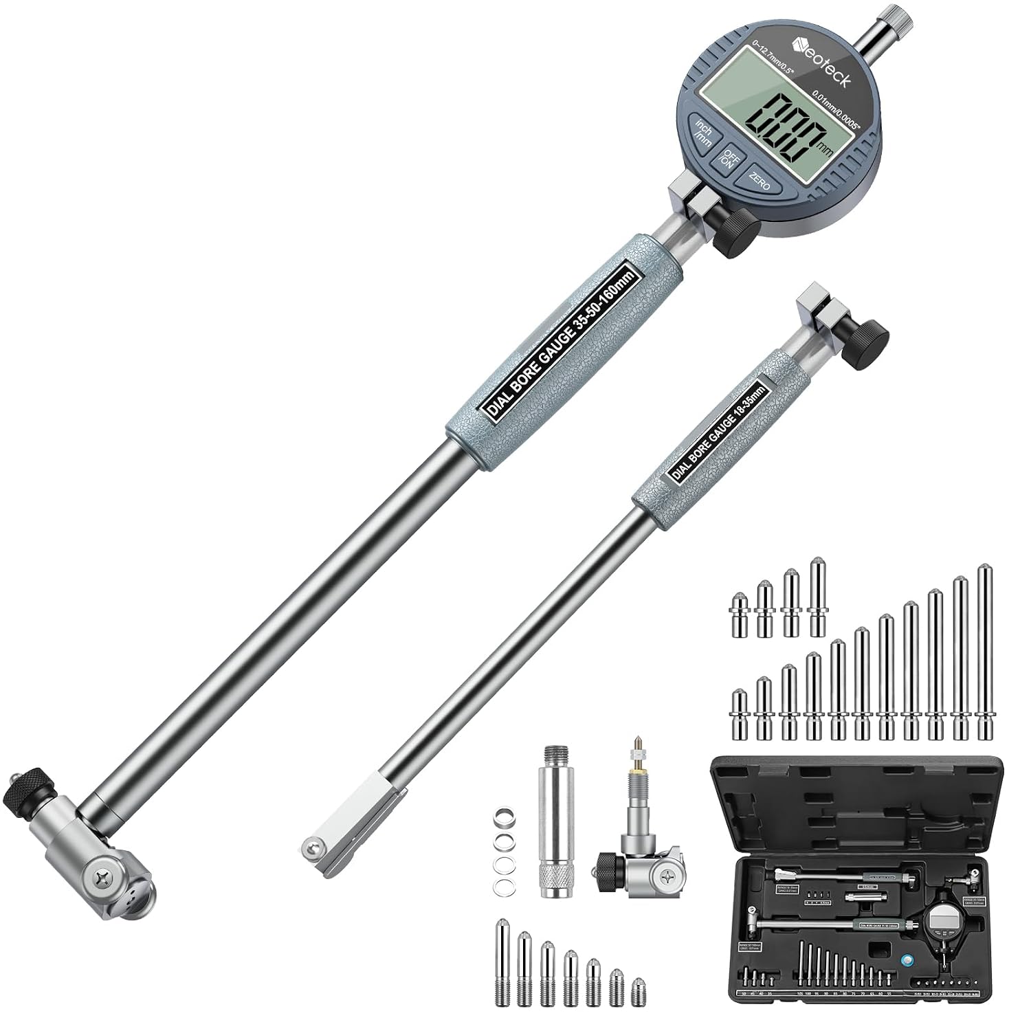 Digitales Bohrungsmessgerät 18–160 Mm, 0,01 Mm Auflösung, Digitales Messgerät Für Innendurchmesser, Mikrometer, Präzisionskomparator Mit 12,7-mm-messuhr, 22 Messkopfgrößen