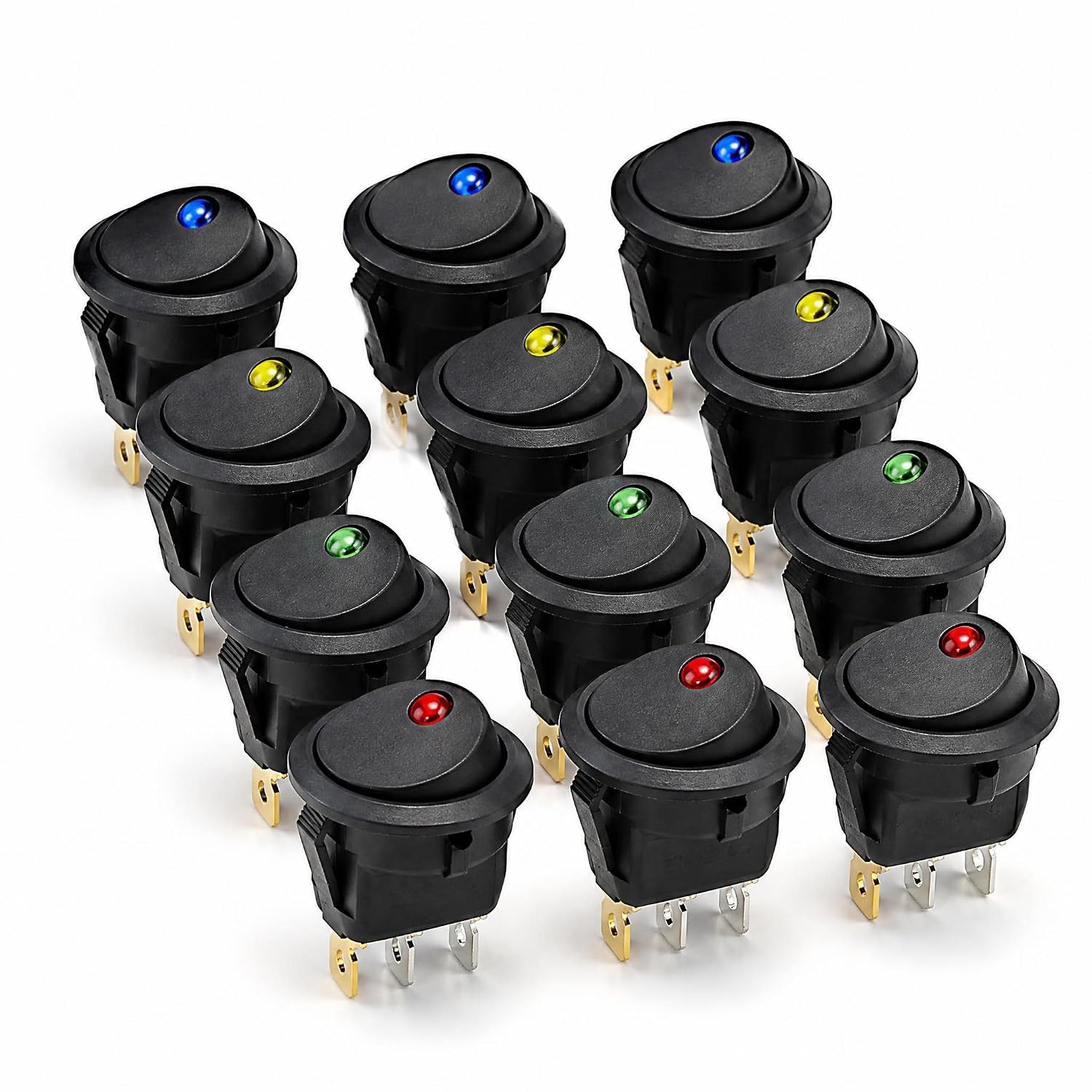 12v Led-wasserdichter Kfz-wippschalter, 20mm Runder Taktiler Spst-kupfer-ein-/ausschalter Für Auto, Boot, Lkw, Wohnmobil, Motorrad – Rot, Blau, Grün, Gelb