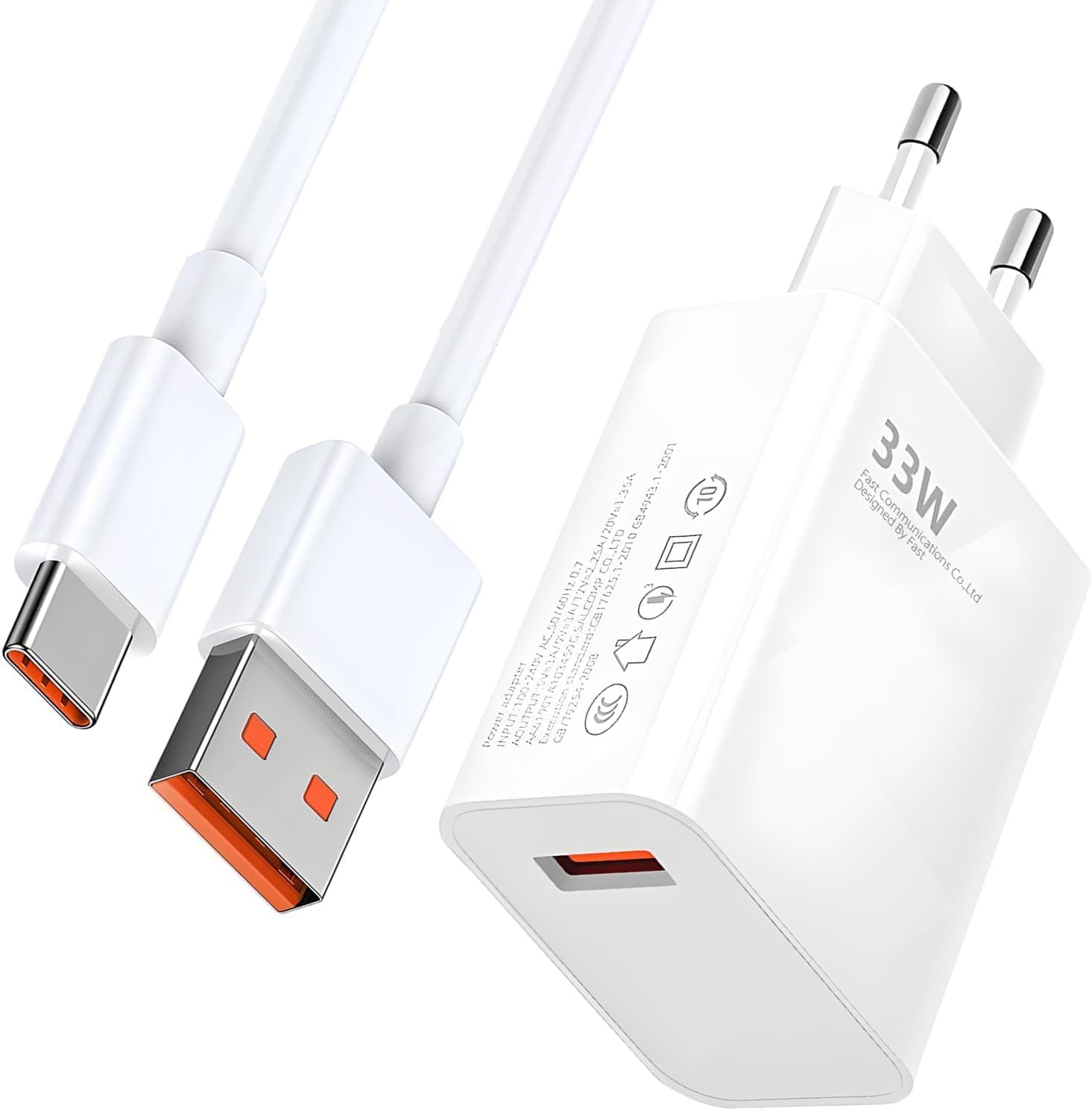 33-w-schnellladegerät, Schnellladefunktion Und 2 M Usb-c-kabel, Typ-c-turbo-ladegerät Für Die Wand, Kompatibel Mit Iphone 14, 13, 12, 11 Pro, Plus, Poco, Turbocharge-adapter