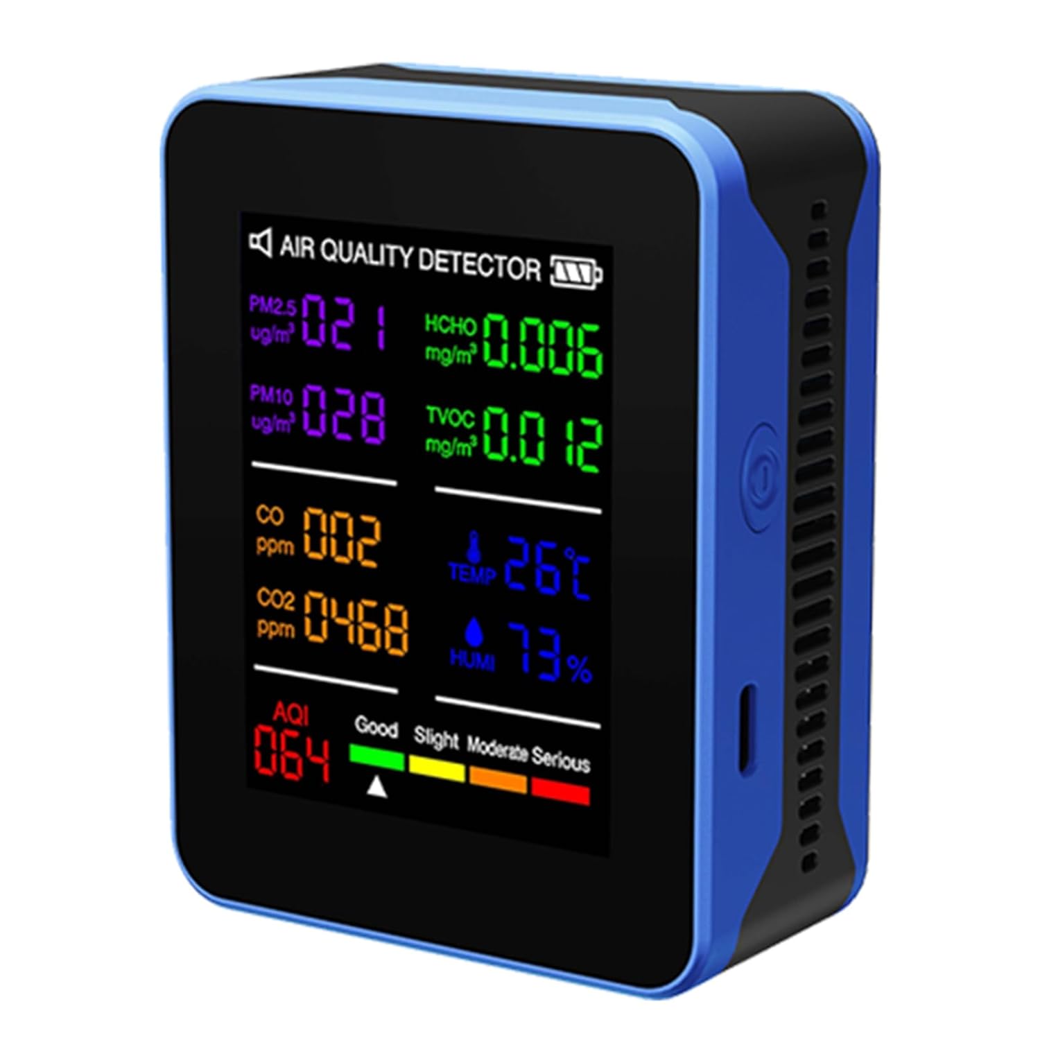 Luftqualitätsmonitor, 10-in-1-temperatur- Und Feuchtigkeitsmesser Für Innenräume, Multifunktionstester, Sensortechnologie, App-steuerung (blau/schwarz)