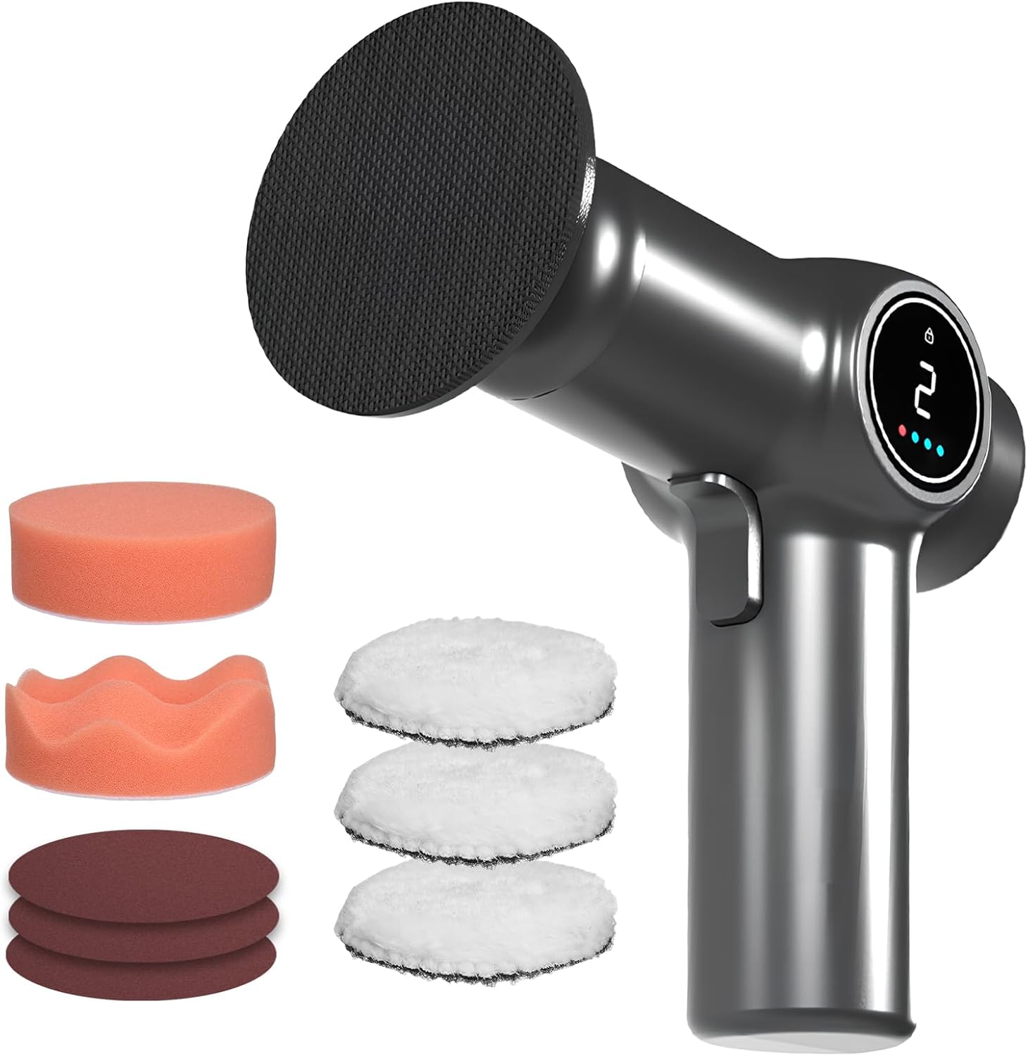 Akku-poliermaschine Mit Lcd-bildschirm, Polierpad-set, 2 Geschwindigkeiten, Einstellbar Für Wachsen, Metallschleifen, Holzschleifen, Rostentfernung (polierwerkzeug)