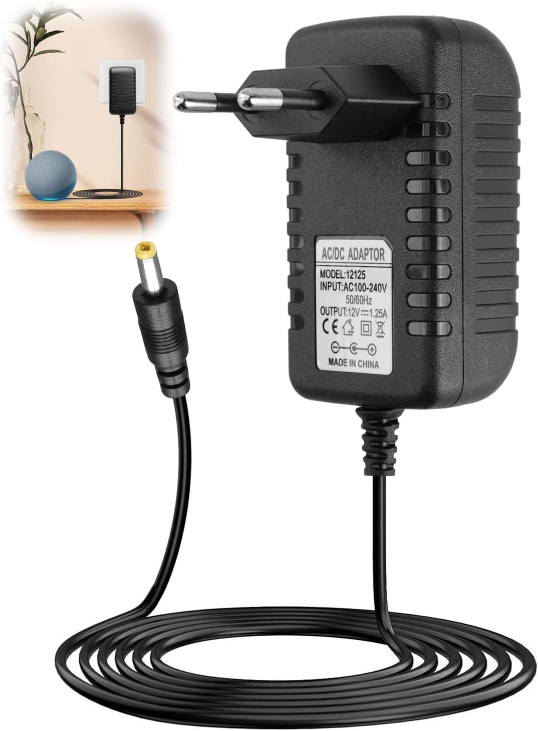 15-w-ladeadapter Für Echo Dot (3., 4. Und 5. Generation), 12-v-1,25-a-netzteil, Kompatibel Mit Echo Show 5 (1. Und 2. Generation), Echo Pop, Echo Spot, Tv Cube Und 2 M Langem Ladekabel
