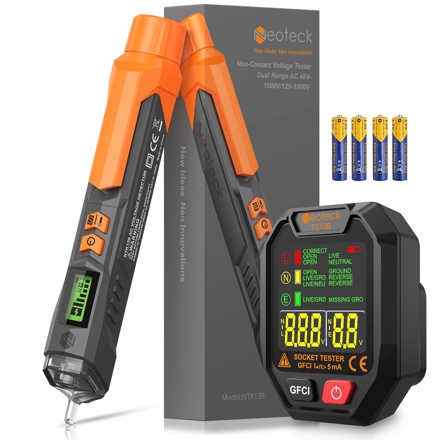 2-in-1-elektroprüfset – Steckdosentester Mit Lcd-bildschirm + 12–1000-v-spannungsprüferstift – Fi-schutzschalter-spannungsprüfer (kontaktlos), Sicherheitsdiagnose Für Haushalt Und Elektriker