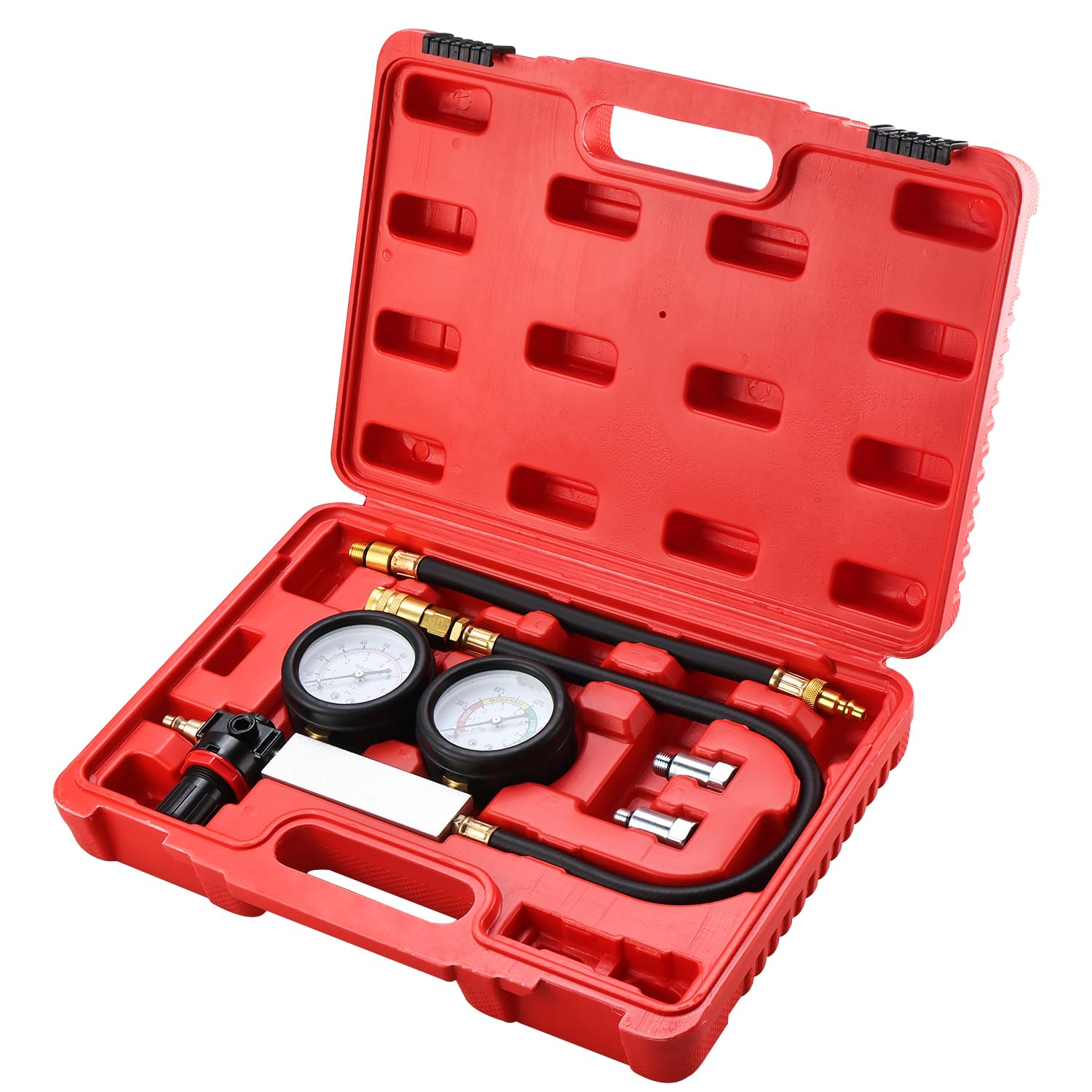Zylinderleckprüfer, Tu-21 Zylinderleckprüfer Für Benzinmotoren, Doppelmanometer-leckprüfer, Kompatibel Mit 10-, 12- Und 14-mm-zündkerzen, Rot