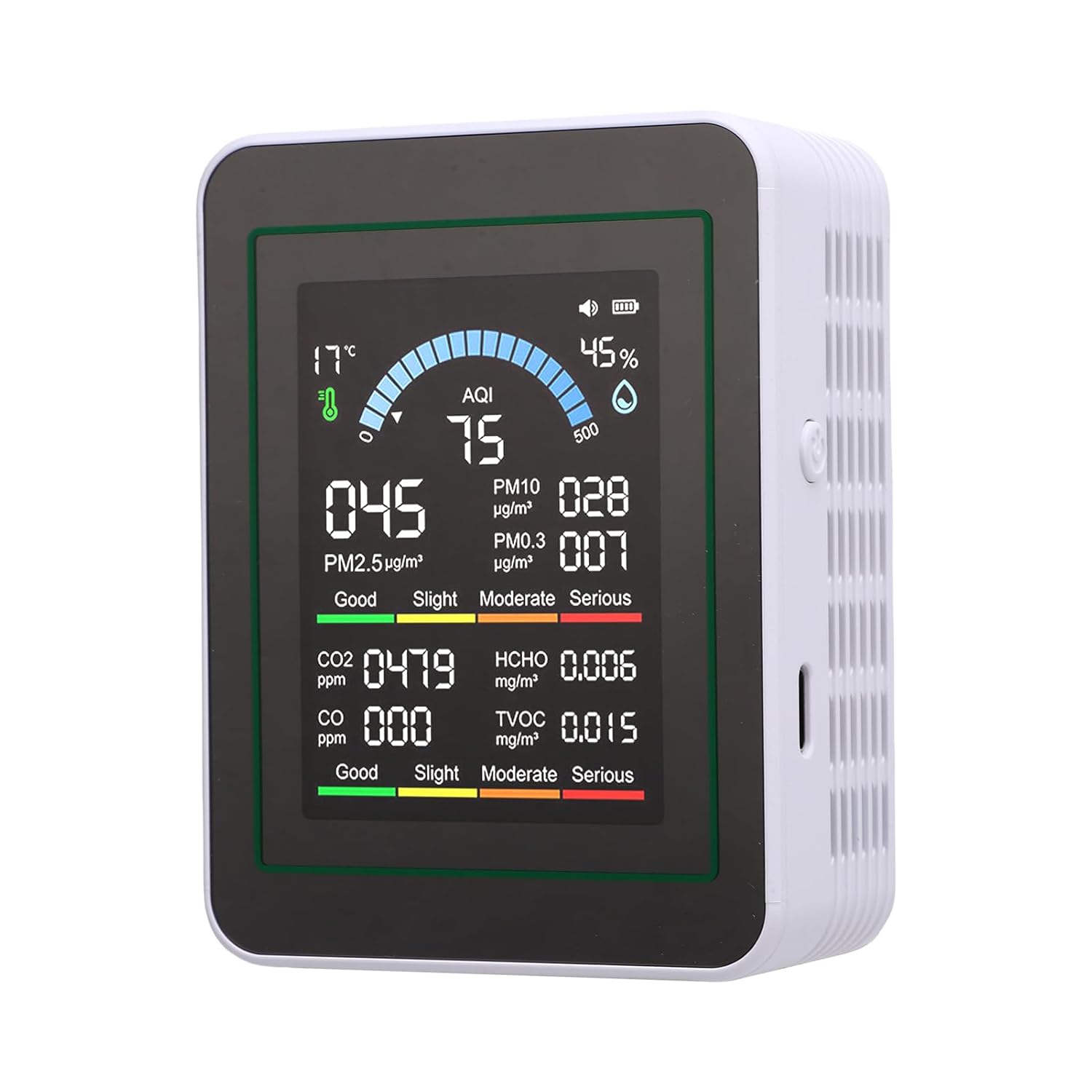 Hcho 10-in-1 Tragbares Temperatur- Und Feuchtigkeitsmessgerät Mit Farbdisplay Für Zuhause, Büro Und Fahrzeug (mt13 Weiß)