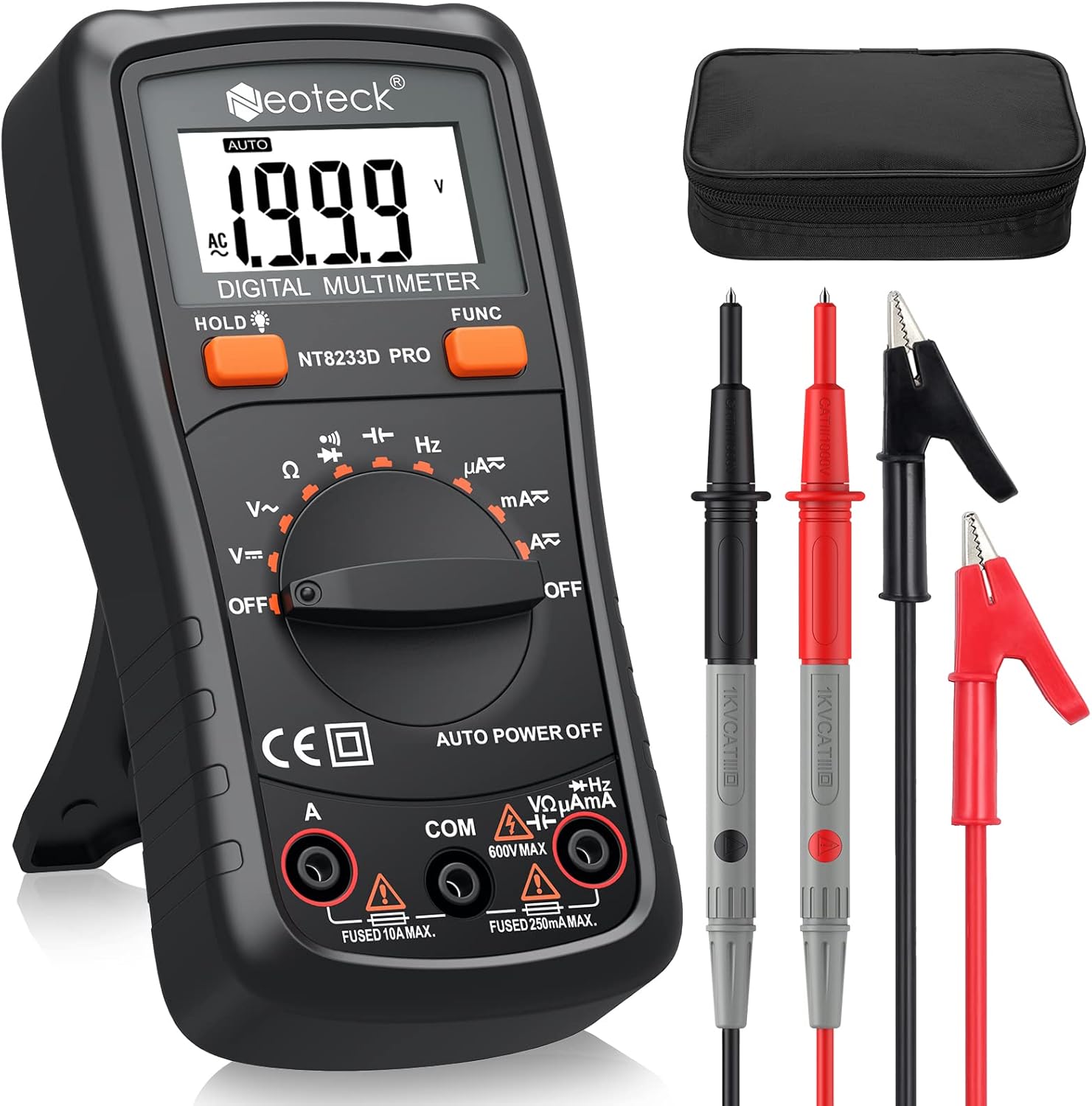 Digitales Multimeter Mit 2000 Messpunkten, Automatischer Bereichswahl, Ac/dc – Cat Iii 1000v-elektroprüfgerät, Spannung, Strom, Widerstand, Kapazität, Frequenz, Durchgang, Diode, Transistor, Hintergru
