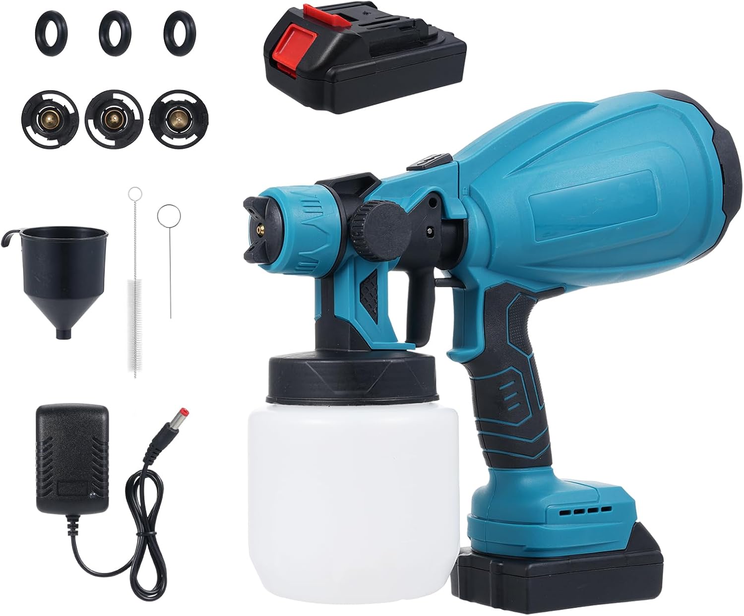 300-w-akku-farbspritzgerät, Elektrisches Latex-sprühgerät Mit 3 Sprühköpfen, 30.000 U/min Motor, Für Kunststofffarbe, 2 Akkus, 800-ml-wassertank Für Möbel