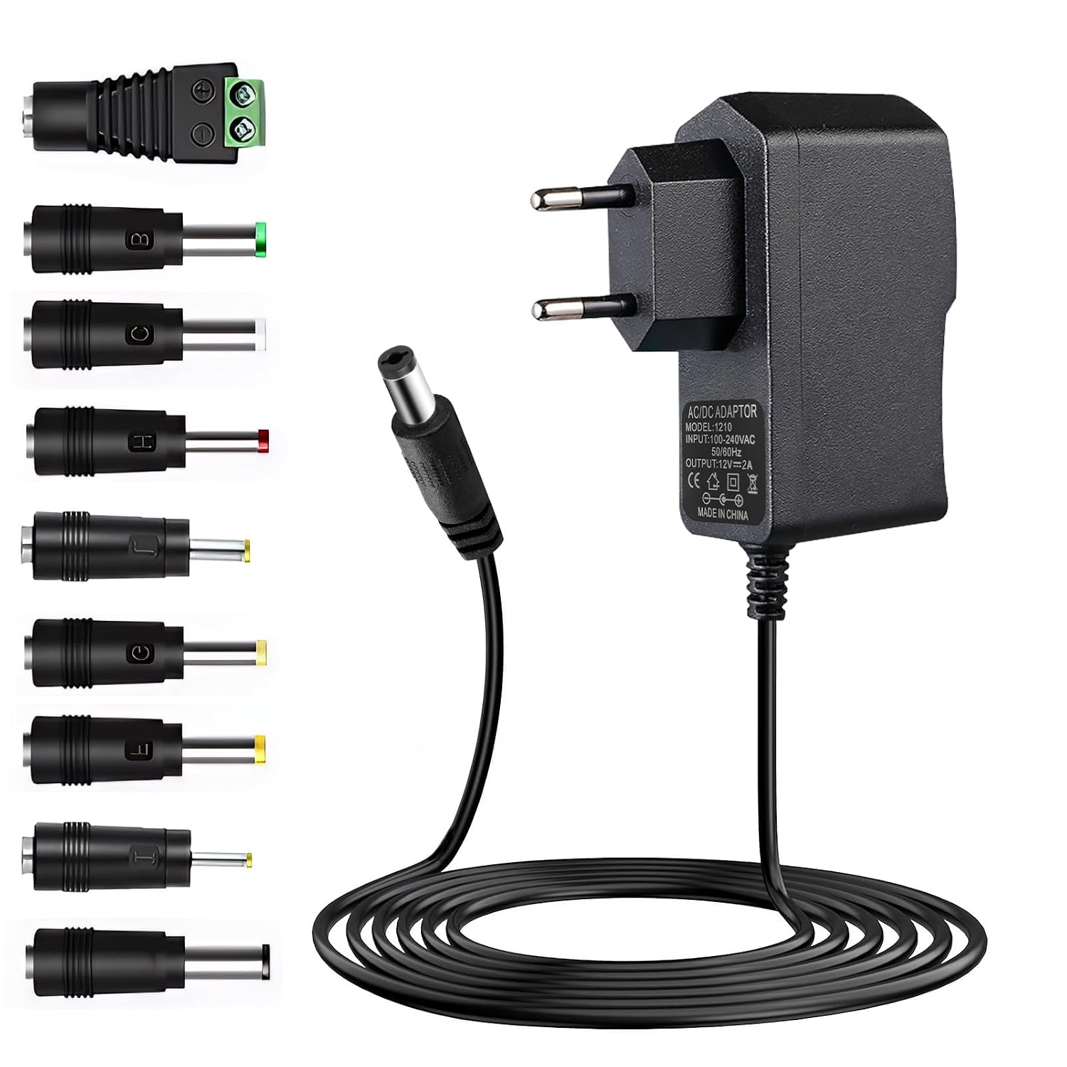 12v 2a 24w Ac/dc Universal-netzteil Mit 9 Dc-anschlüssen, 100–240v 50–60hz Stromversorgung Für Router, Led-streifen, Kameras, Tablets, Scanner Und Tv-boxen