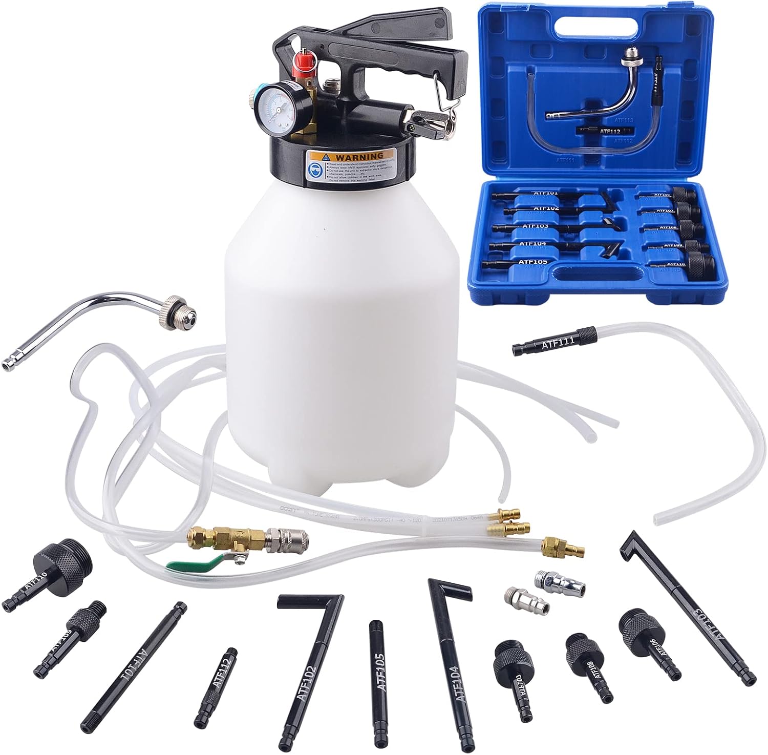 Set Mit 14 Pneumatischen 2-wege-flüssigkeitsabsauggeräten (6 L) Inklusive Nachfüllpumpe Und Atf-adapter