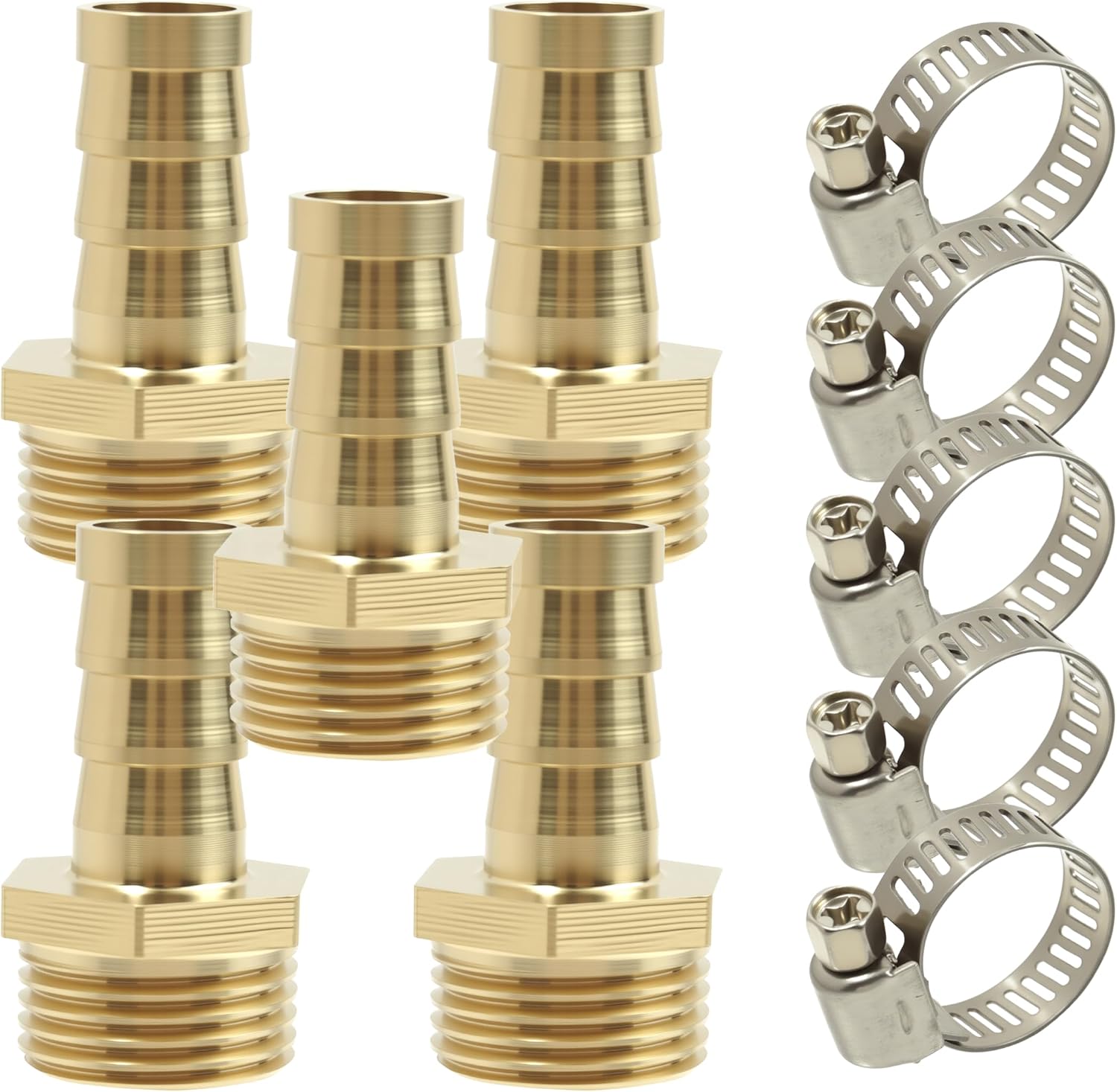 Set Mit 5 Schlauchtüllen 3/8" Bsp Außengewinde X 10 Mm Mit 5 Schlauchschellen, Messing-rohrverschraubungen