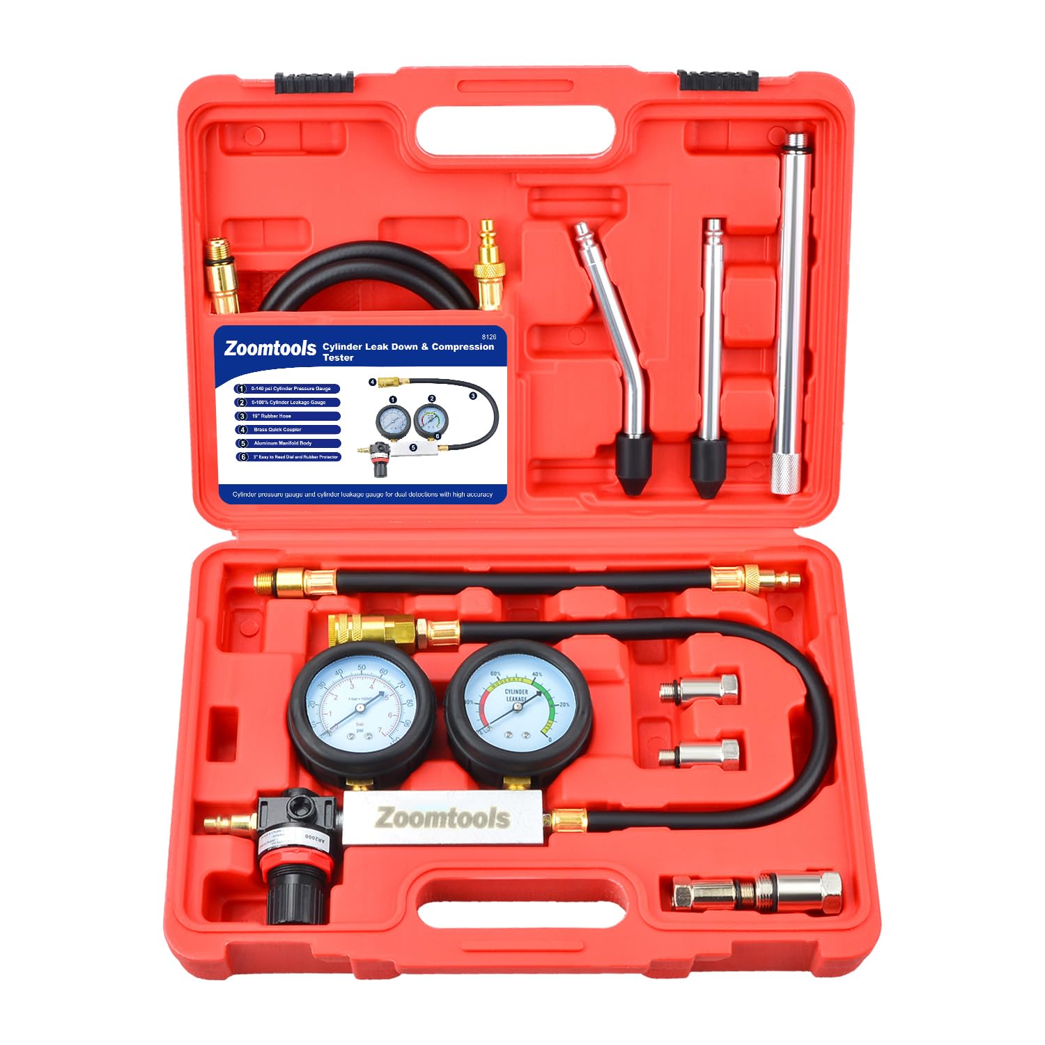 Motorlecktest-set, Benzinmotor, Mit Verlängerungsstange, Druck- Und Lecktest, Doppelmanometer