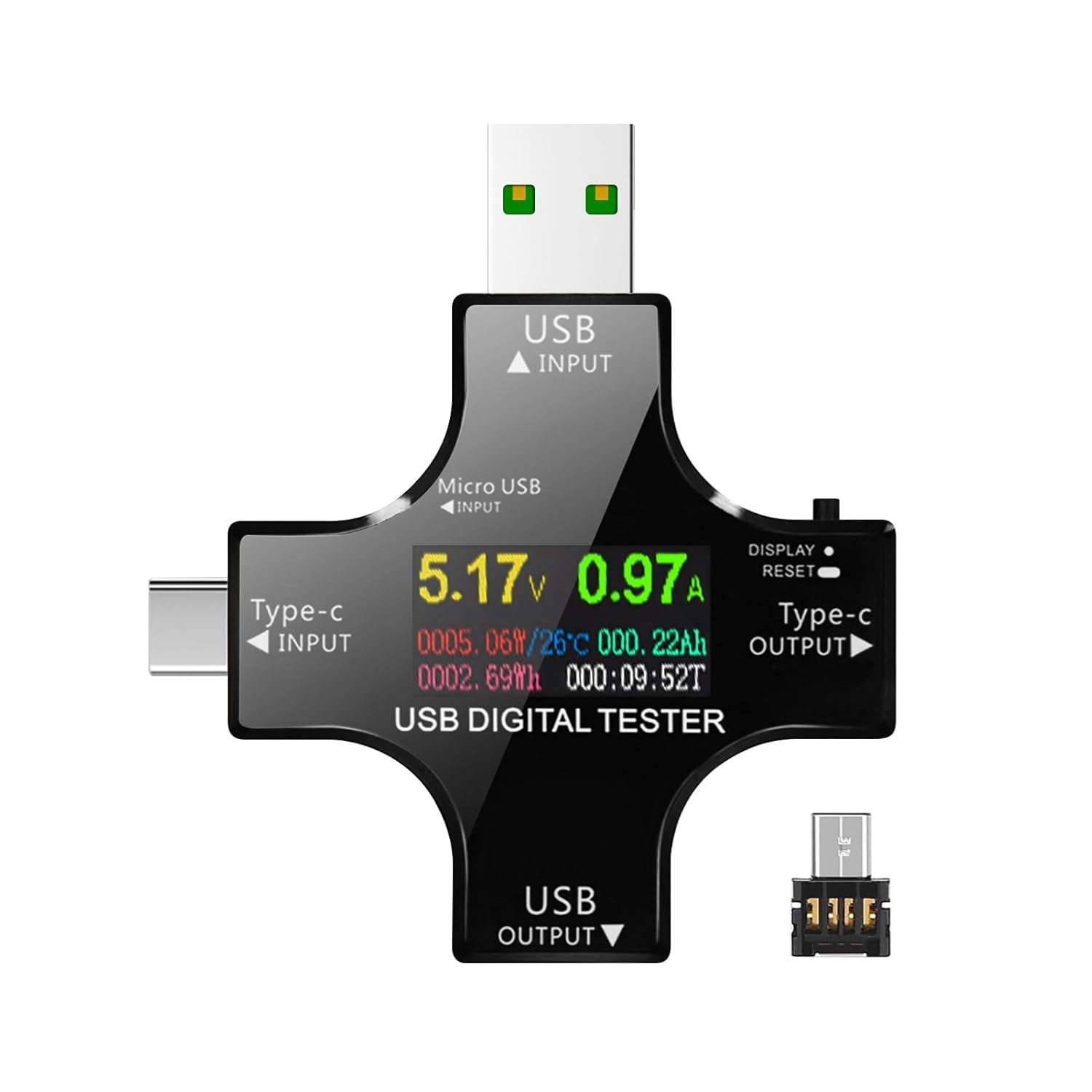 Mini-digitalmultimeter Mit Farbdisplay, Usb-voltmeter, Amperemeter, Breite Anwendung Für Ios-telefone, Leicht Und Tragbar, Schwarz (ohne Bluetooth)
