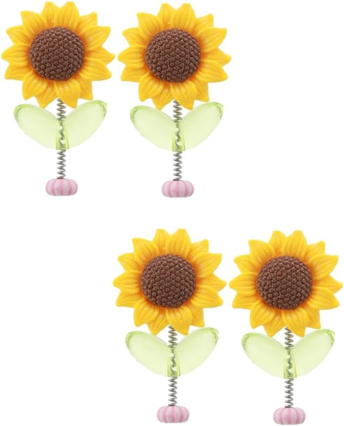 4-teiliges Auto-armaturenbrett-ornament: Sonnenblumenkopf, Tanzende Sonnenblume, Cartoon-auto-innenausstattung, Niedliches Blumenornament