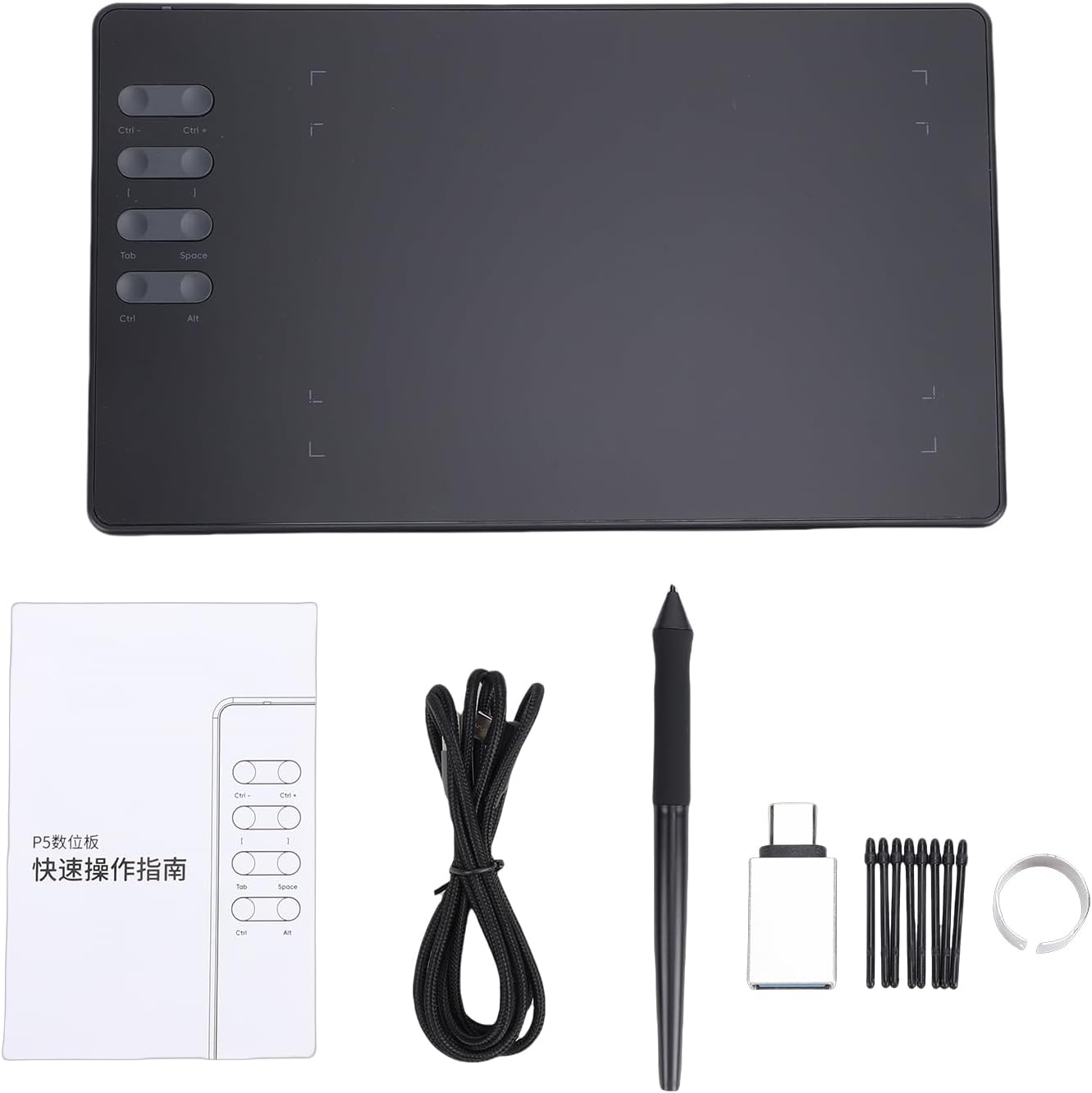 Professionelles Grafiktablett, 16384 Druckstufen, 195 X 122 Mm Aktive Fläche, Für Designer/künstler, Win/mac, Otg-stift, Adapter (p5)