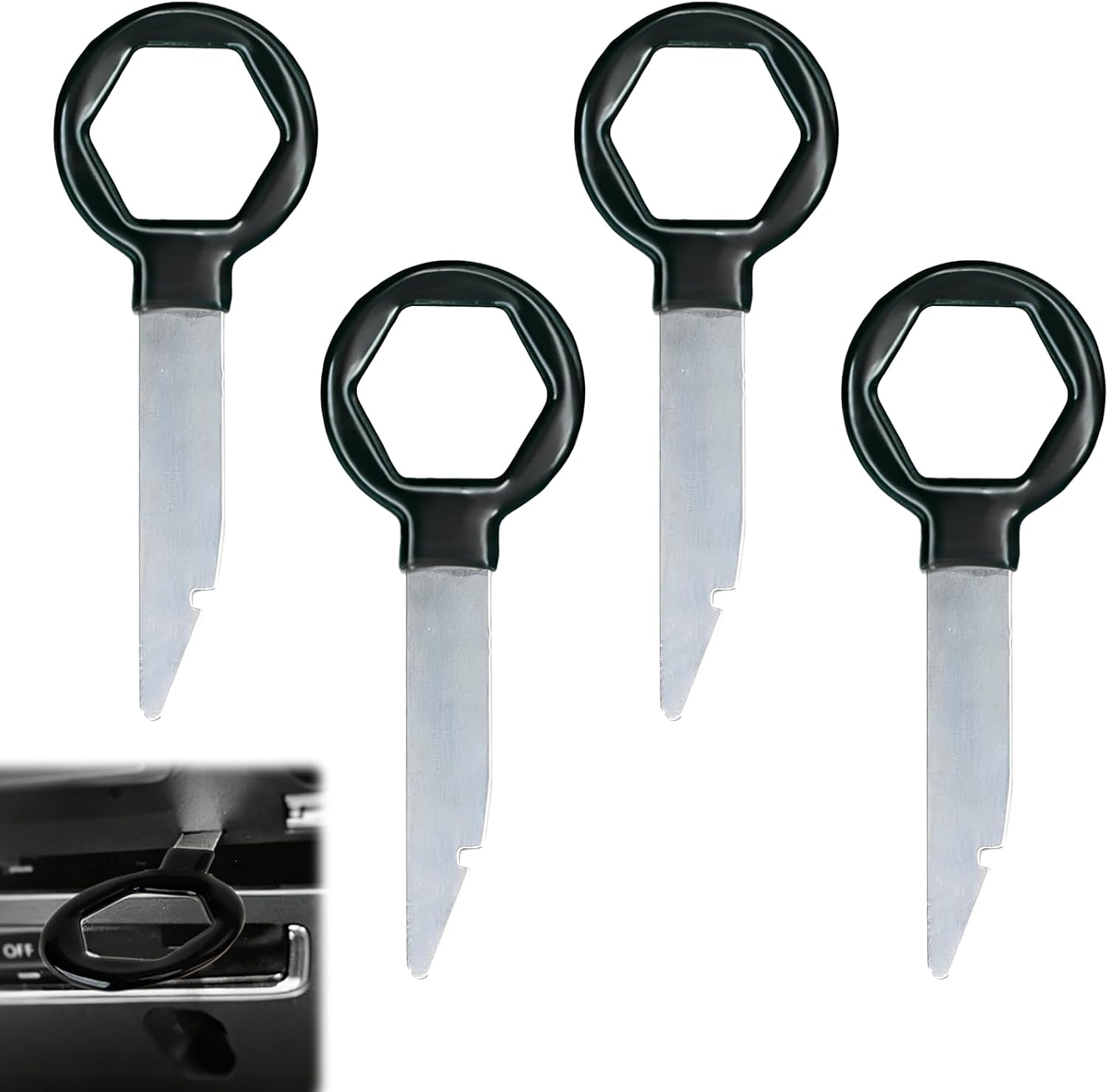 4-teiliges Autoradio-ausbauschlüsselset, Werkzeuge Aus Massivem Edelstahl, Kompatibel Mit Vw, Seat, Skoda, Mercedes-benz, A3, A4, T5, Golf, 2-din-autoradios (schwarz)